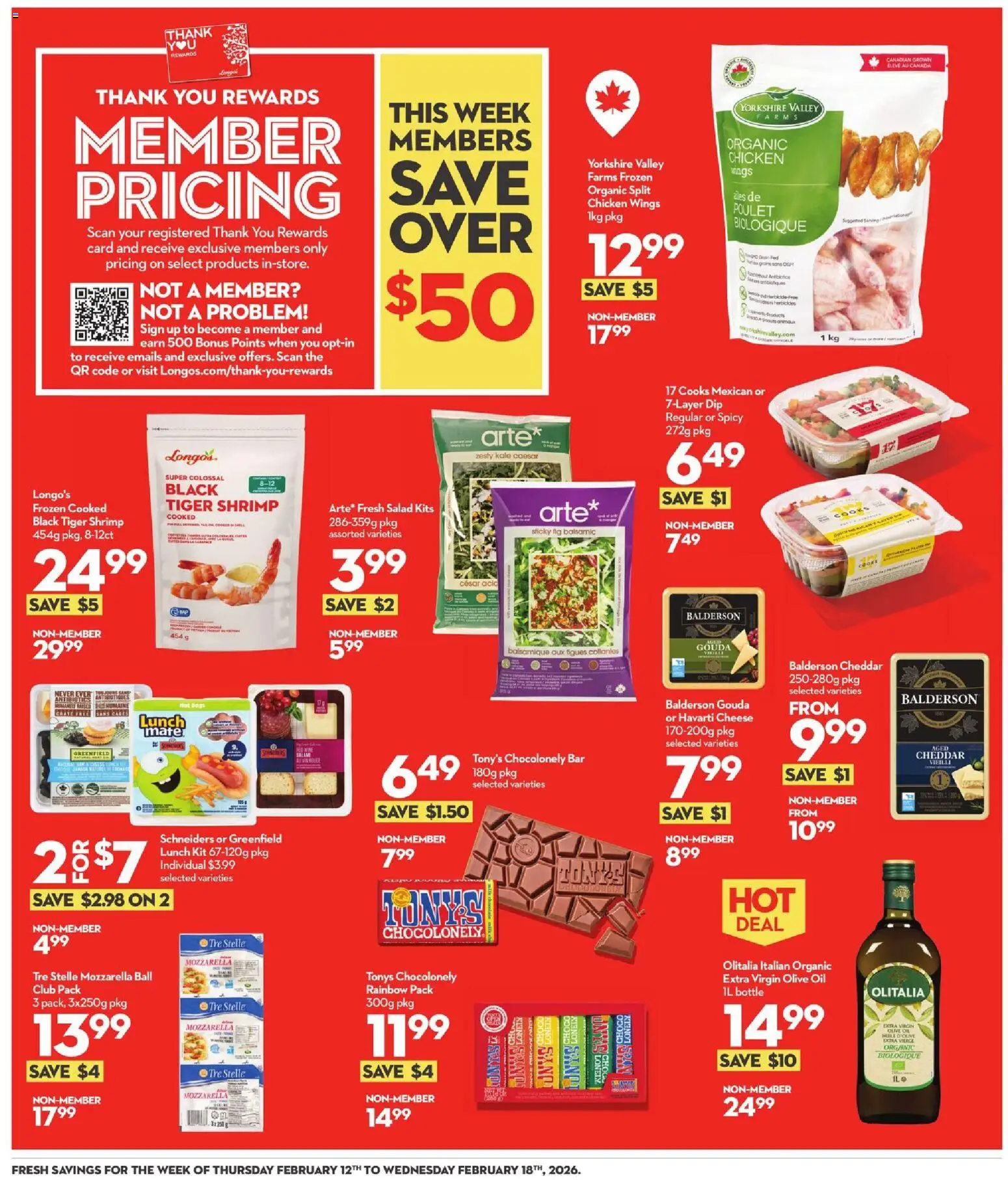 Longo's flyer valid from 12.02.2026 | Page: 6 | Products: Chicken wings, Oil, Chocolate, Chicken