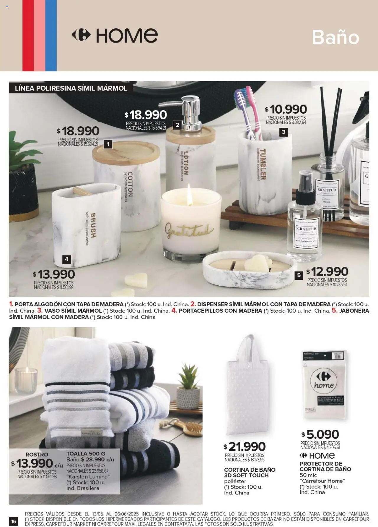 Carrefour Deco Hogar │ válido desde el 13.05.2025 | Página: 16 | Productos: Toalla, Algodón, Jabonera, Baño