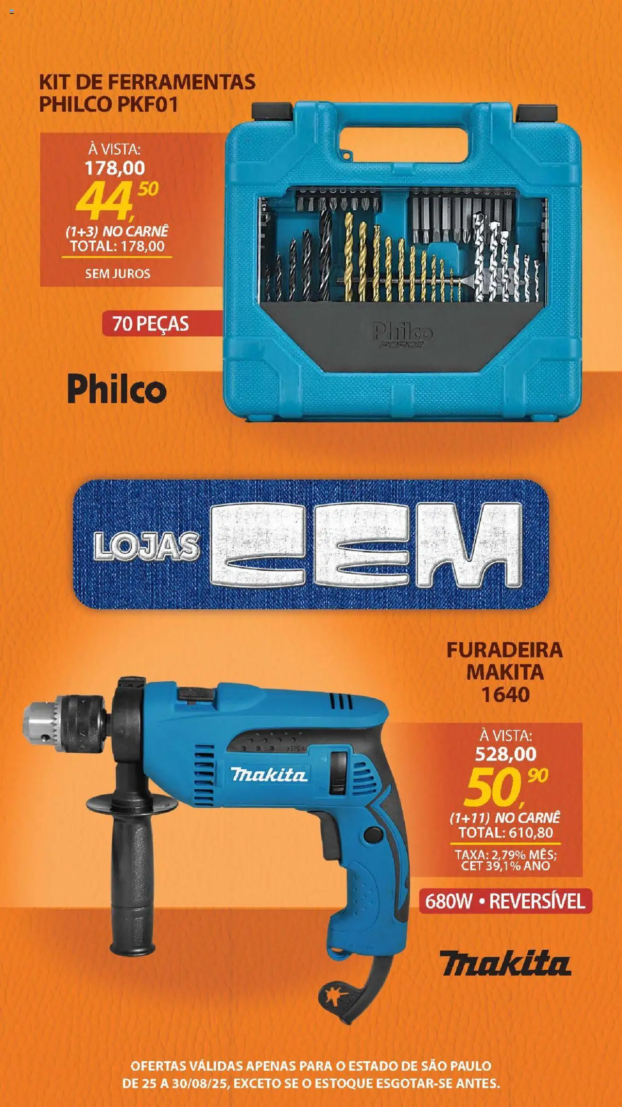 Lojas Cem Folheto - válido de 25.08.2025 | Página: 61 | Produtos: Furadeira, Carne