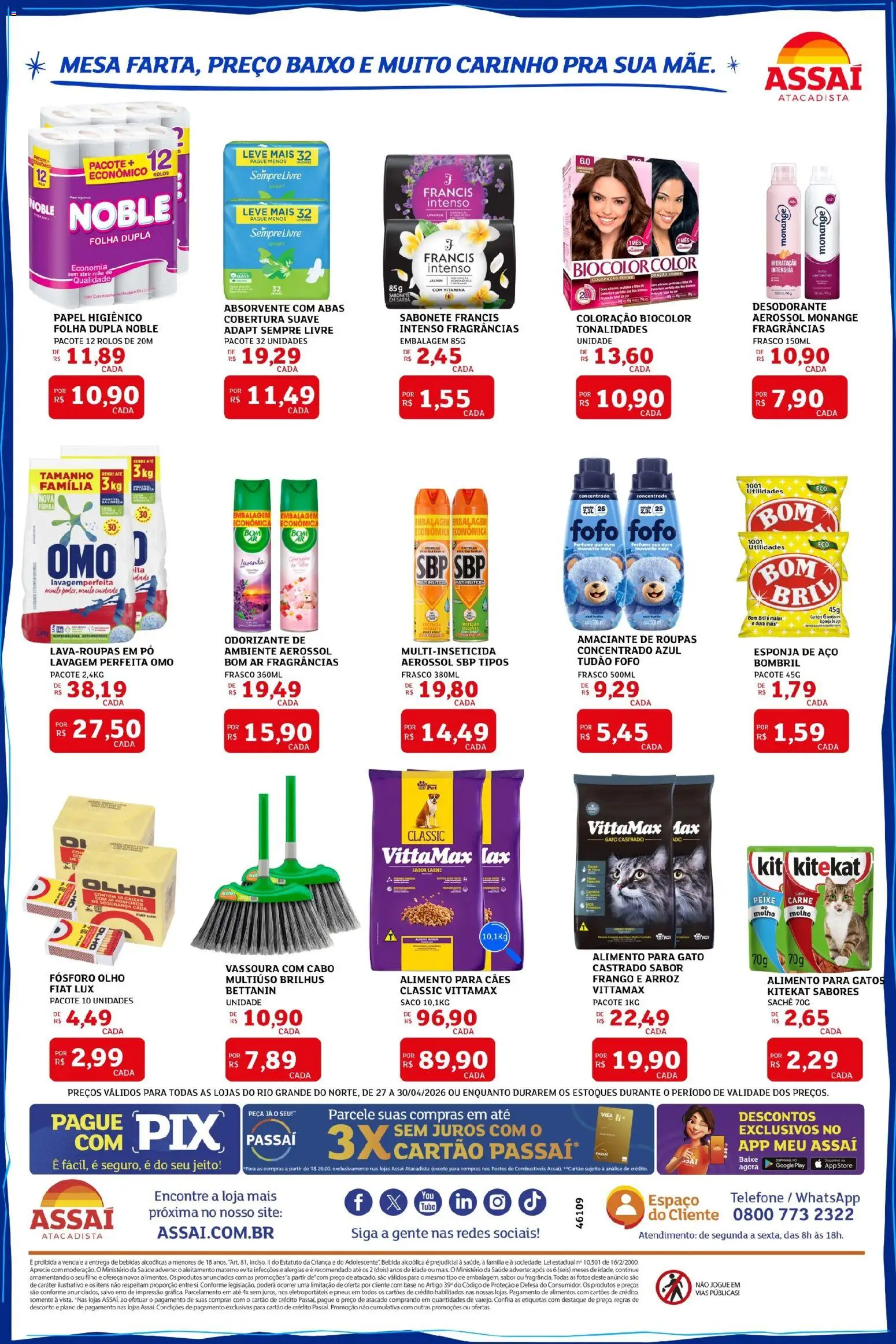 Assaí Atacadista Folheto - válido de 27.04.2026 | Página: 4 | Produtos: Base, Roupas, Sabonete, Absorvente