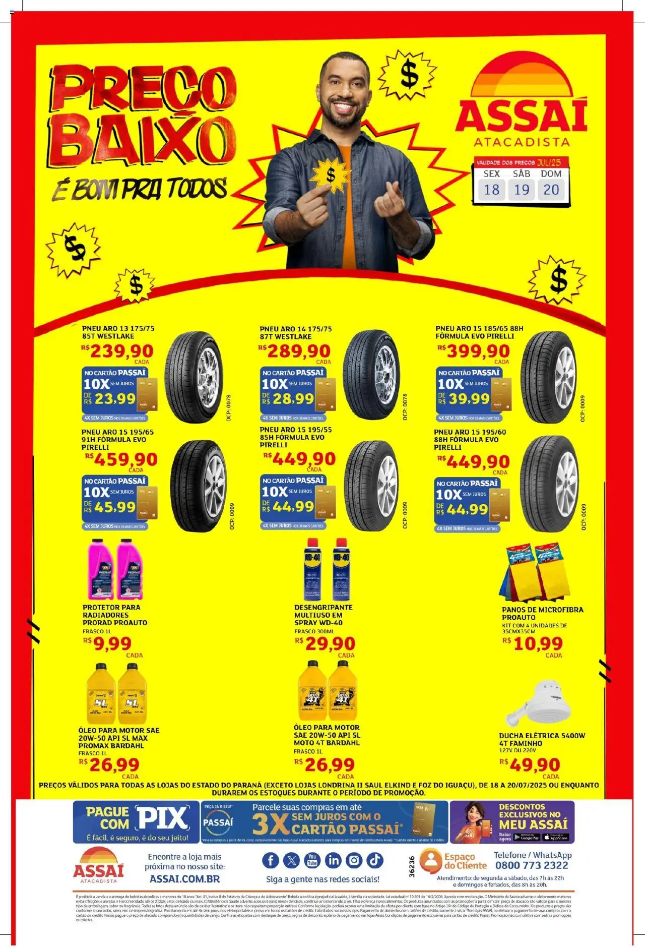 Assaí Atacadista Folheto - válido de 18.07.2025 | Página: 1 | Produtos: Pneu, Pneus, Baixo, Pirelli