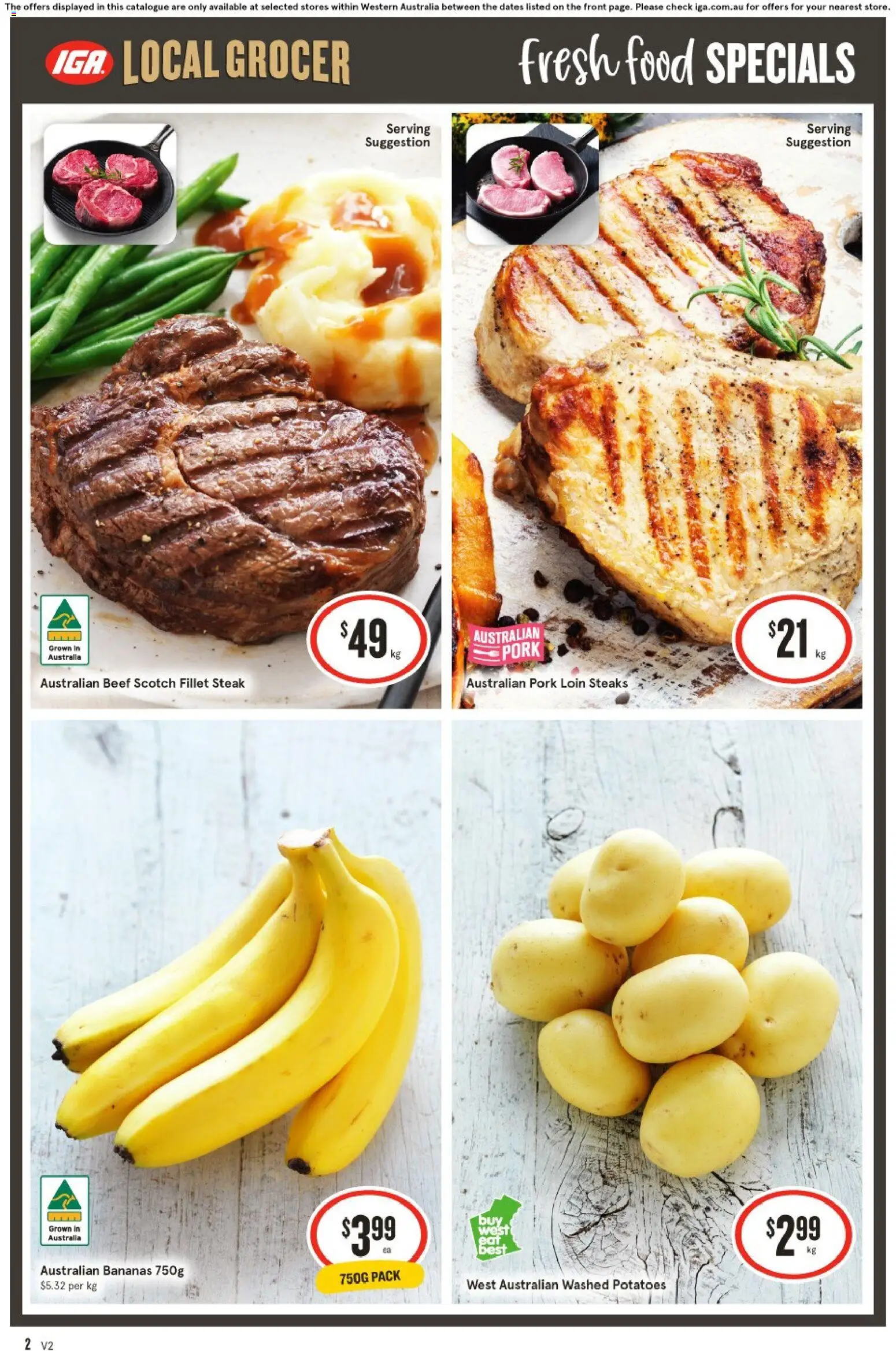 IGA catalogue - valid from 25.02.2026 | Page: 2 | Products: Pork, Bananas, Potatoes, Scotch