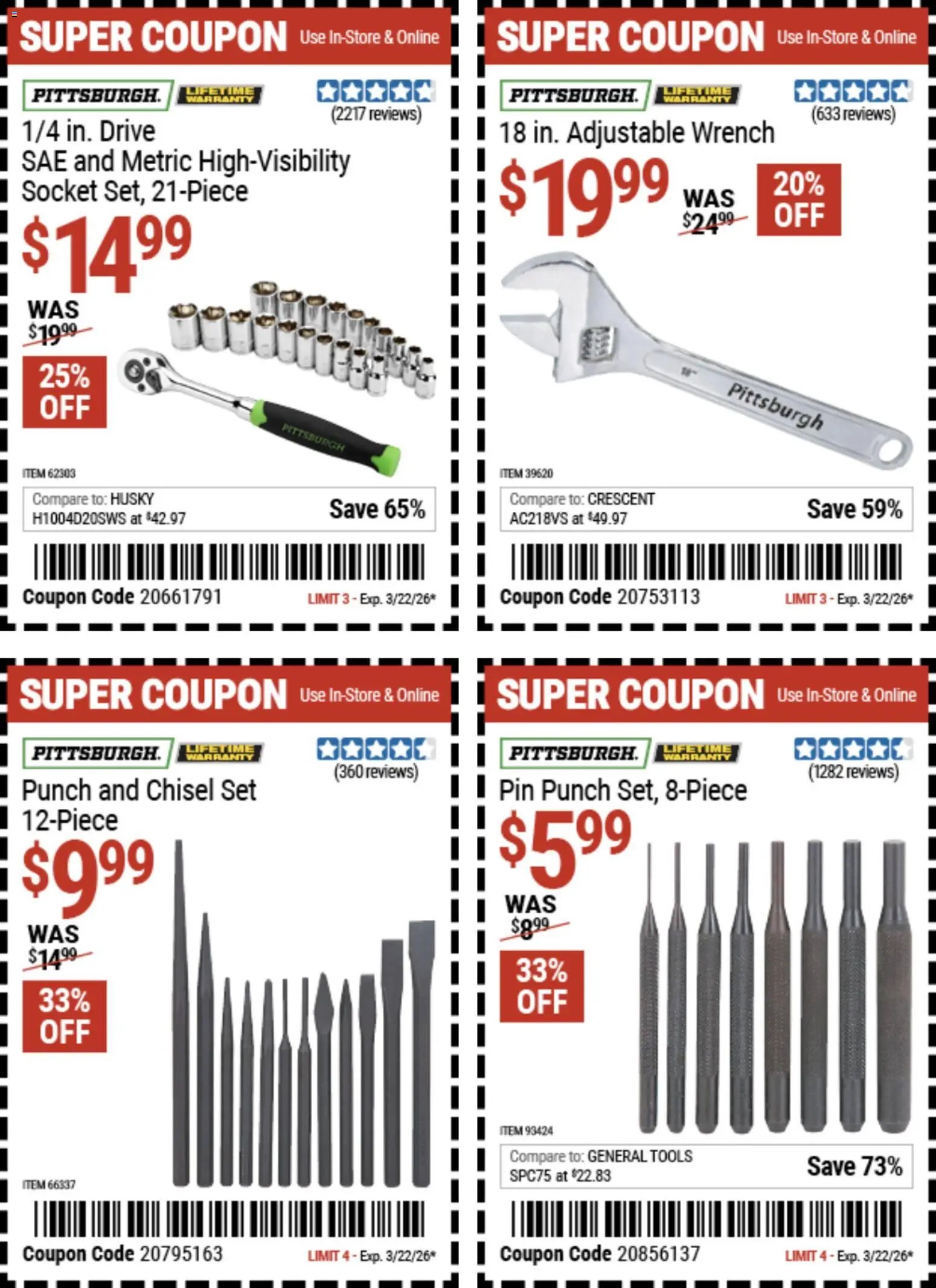 Harbor Freight Dollar Days - valid from 09.03.2026 | Page: 26 | Products: Socket, Wrench, Pin, Chisel