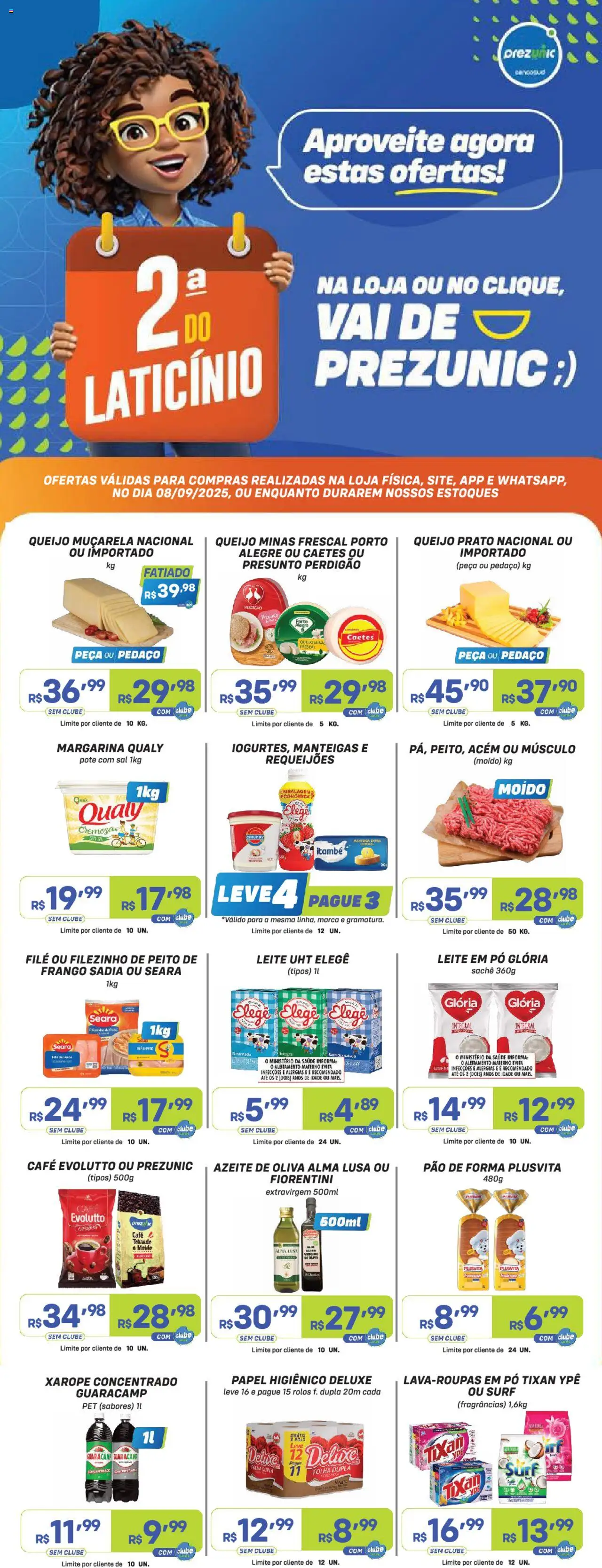 Prezunic Folheto - válido de 08.09.2025 | Página: 1 | Produtos: Leite, Café, Frango, Azeite