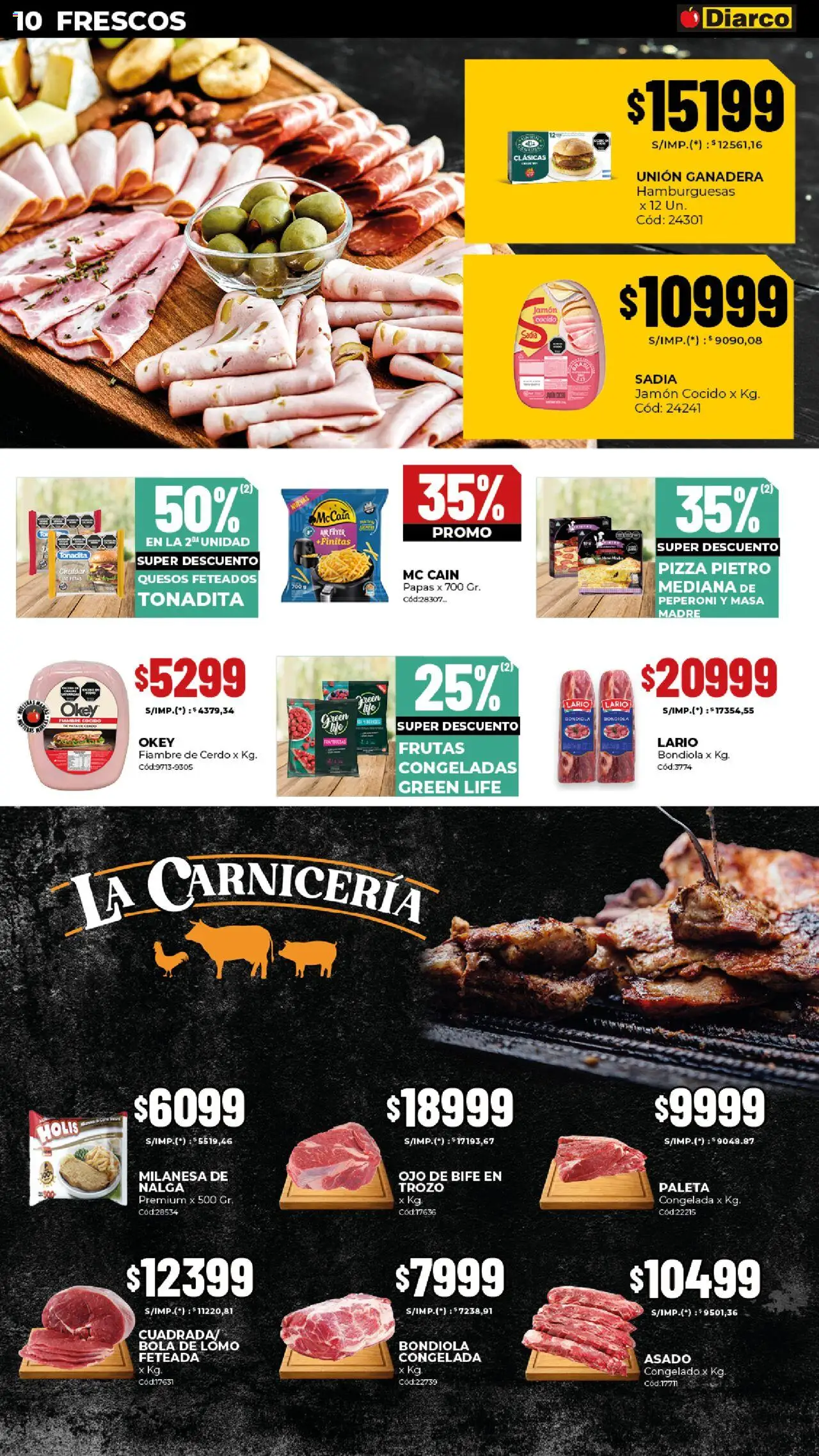 Diarco - Ofertas Sur │ válido desde el 20.10.2025 | Página: 10 | Productos: Milanesa, Jamón cocido, Jamón, Pizza