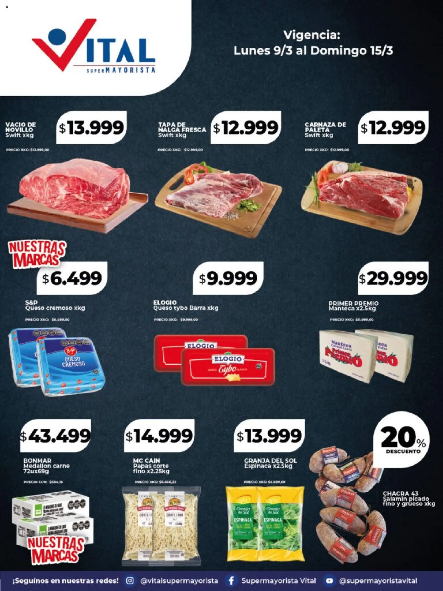 Vital - Especial Vital corporativa │ válido desde el 09.03.2026 | Página: 3 | Productos: Paleta, Manteca, Queso, Espinaca