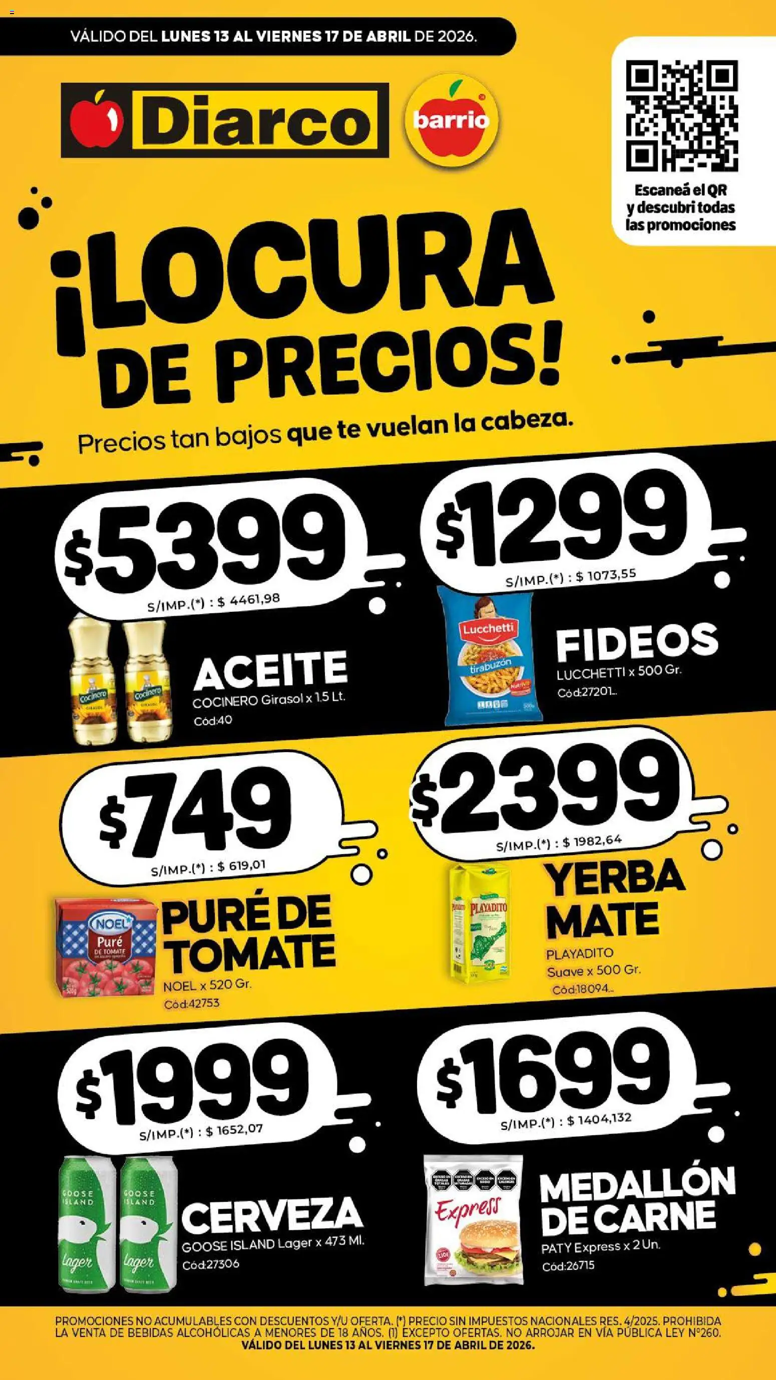 Diarco - Especial Locura De Precios │ válido desde el 13.04.2026 | Página: 1 | Productos: Yerba, Aceite, Tomate, Cerveza
