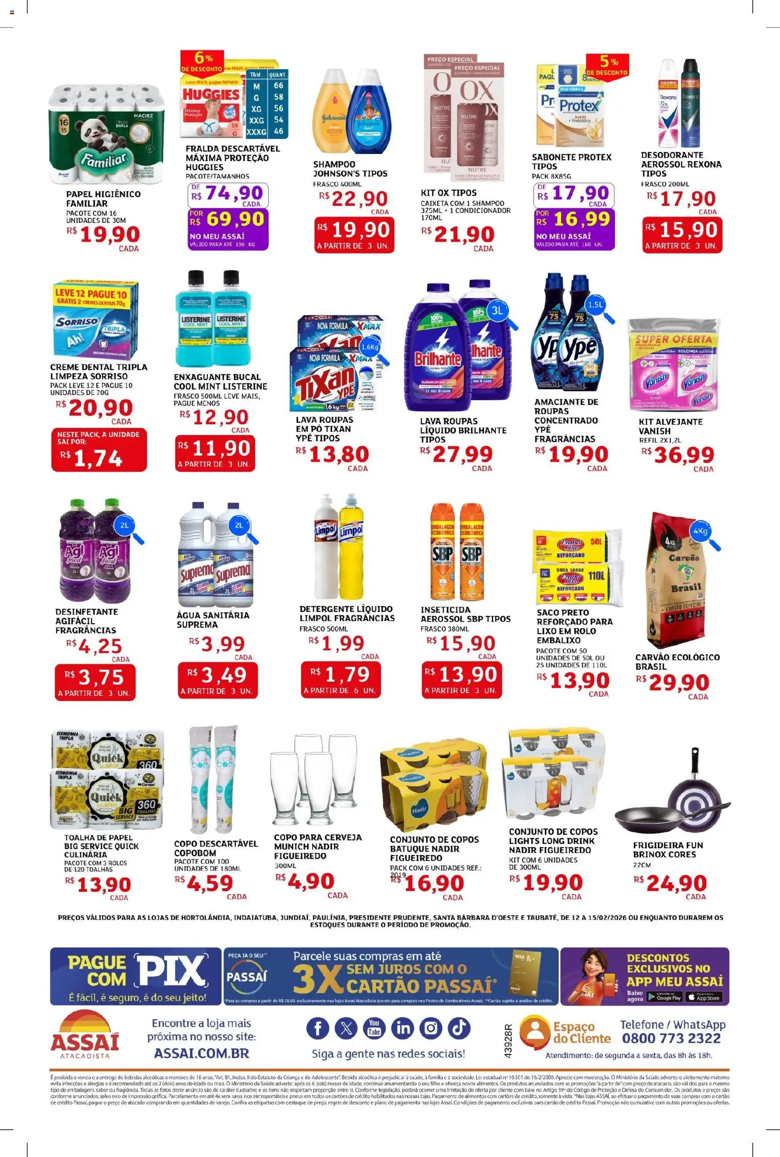 Assaí Atacadista Folheto - válido de 12.02.2026 | Página: 4 | Produtos: Shampoo, Roupas, Telefone, Creme dental