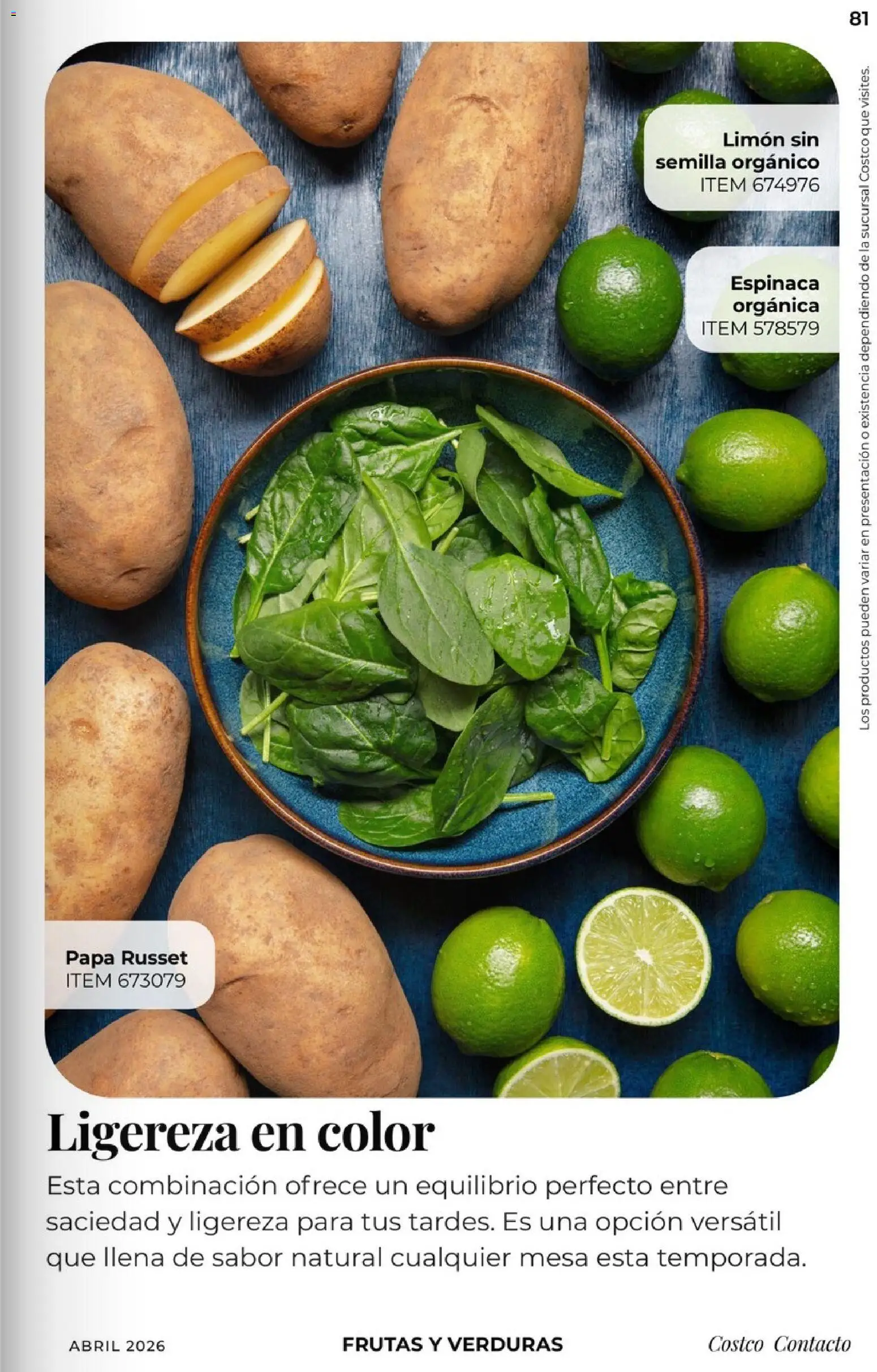 Nuevas ofertas de Costco válidas en toda la República Mexicana desde el 01.04.2026. ¡Encuentra las mejores ofertas en Costco Revista Abril 2026! | Página: 81 | Productos: Papa, Limón, Espinaca, Mesa