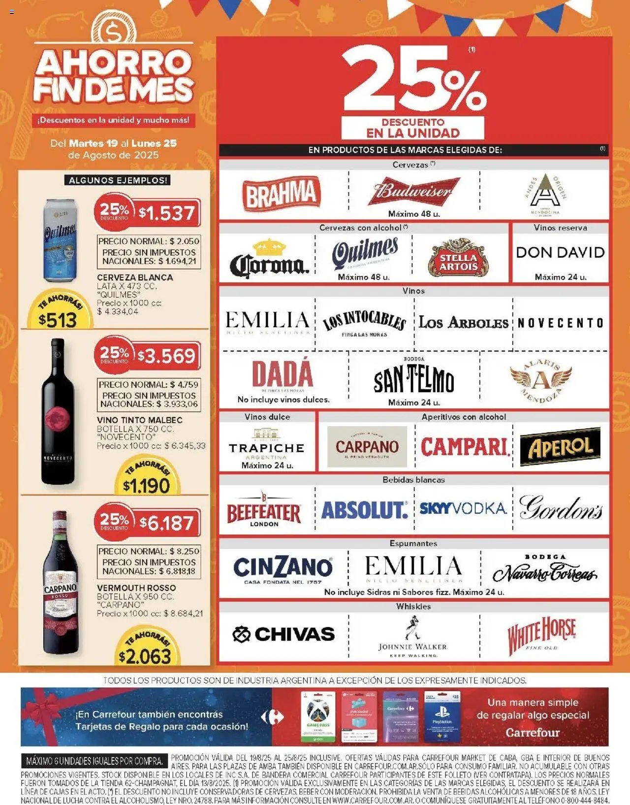 Carrefour ofertas - CABA │ válido desde el 19.08.2025 | Página: 42 | Productos: Botella, Vino, Cerveza, Té