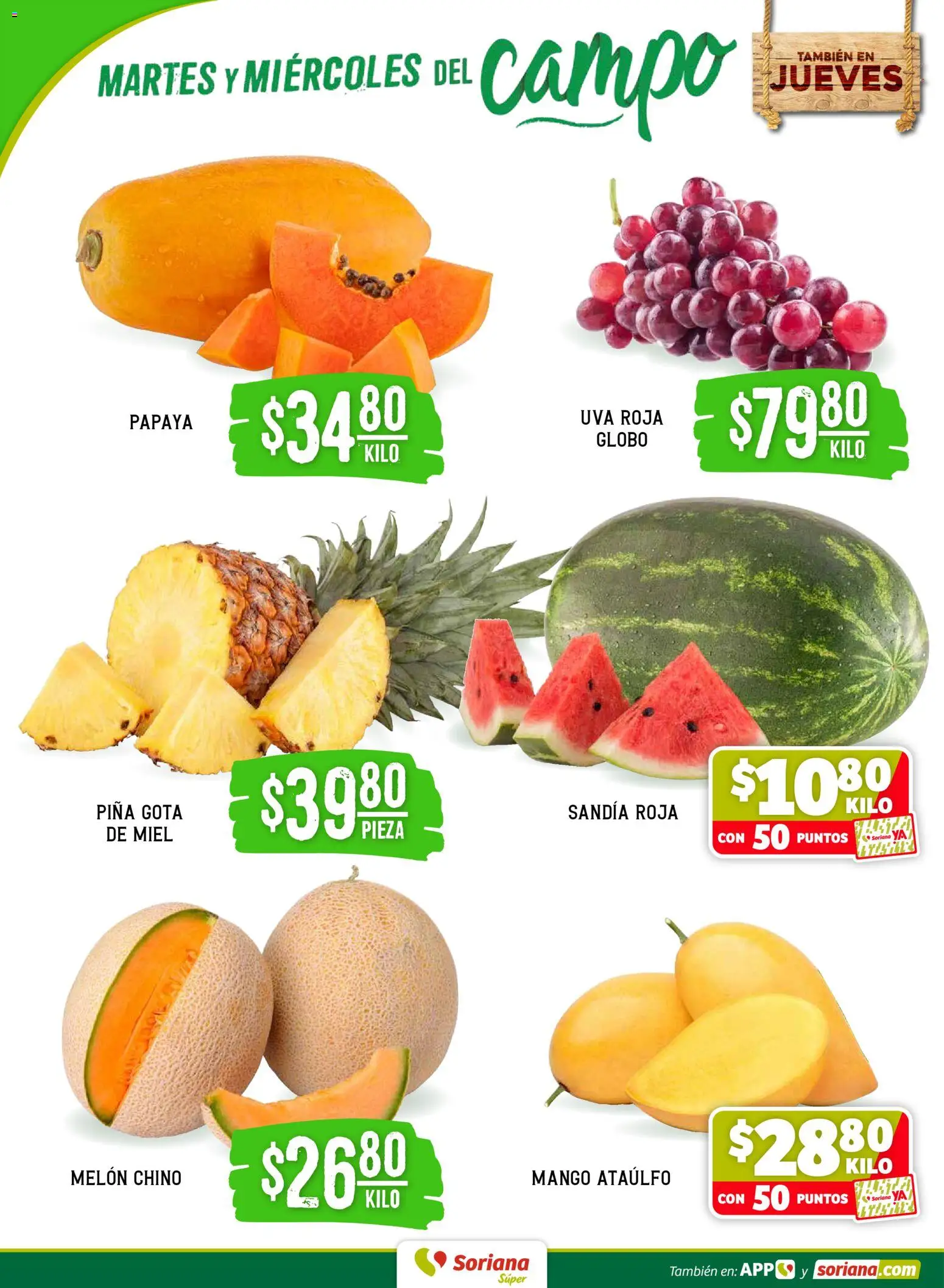 Nuevas ofertas de Soriana válidas en toda la República Mexicana desde el 24.03.2026. ¡Encuentra las mejores ofertas en Soriana Martes y Miércoles del Campo Súper: Tijuana, Mexicali, Ensenada, San Luis Río Colorado y Tecate! | Página: 2 | Productos: Melón, Mango, Uva, Piña