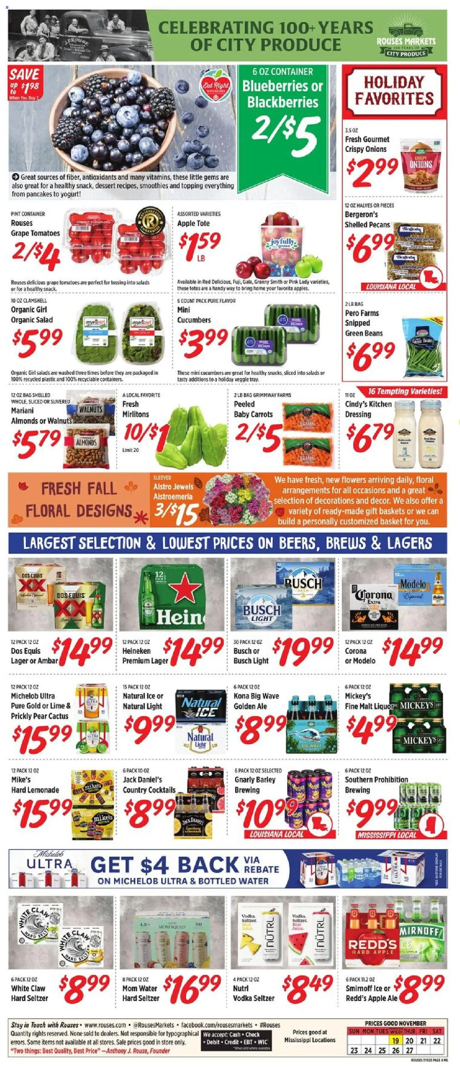 Rouses Weekly Ad - MS - valid from 19.11.2025 | Page: 8 | Products: Basket, Tomatoes, Cucumbers, Blueberries