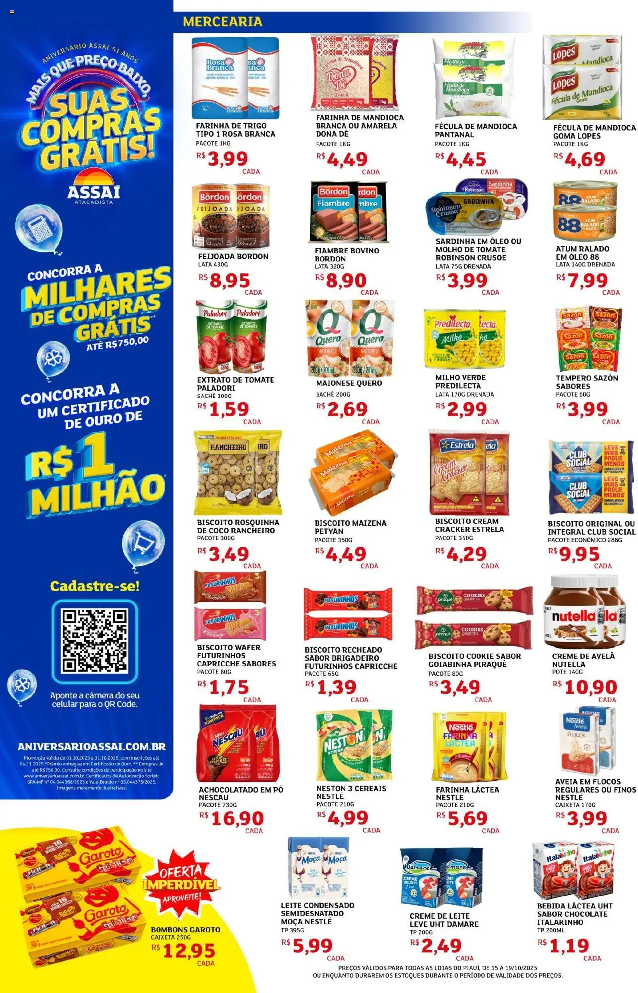 Assaí Atacadista Folheto - válido de 15.10.2025 | Página: 2 | Produtos: Farinha láctea, Biscoito recheado, Atum, Creme de avelã