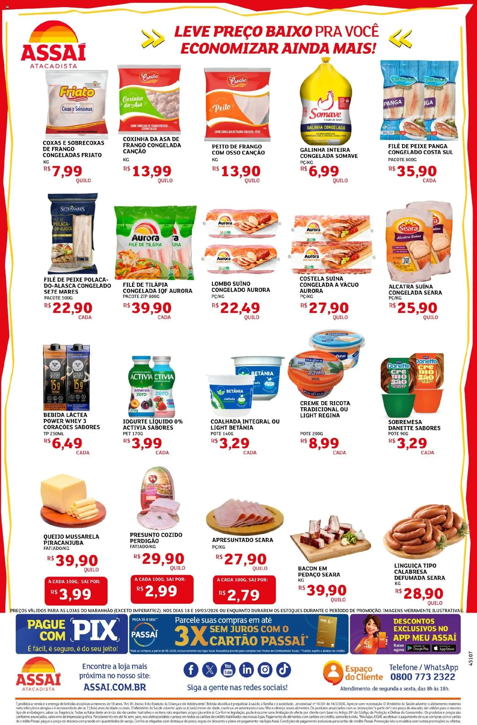 Assaí Atacadista Folheto - válido de 18.03.2026 | Página: 2 | Produtos: Lombo, Leite, Carne, Filé de tilápia