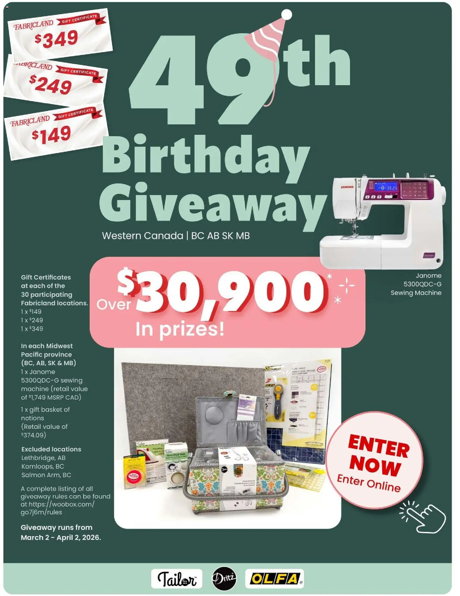 Fabricland flyer valid from 02.03.2026 | Page: 2 | Products: Dryer, Sewing machine, Basket