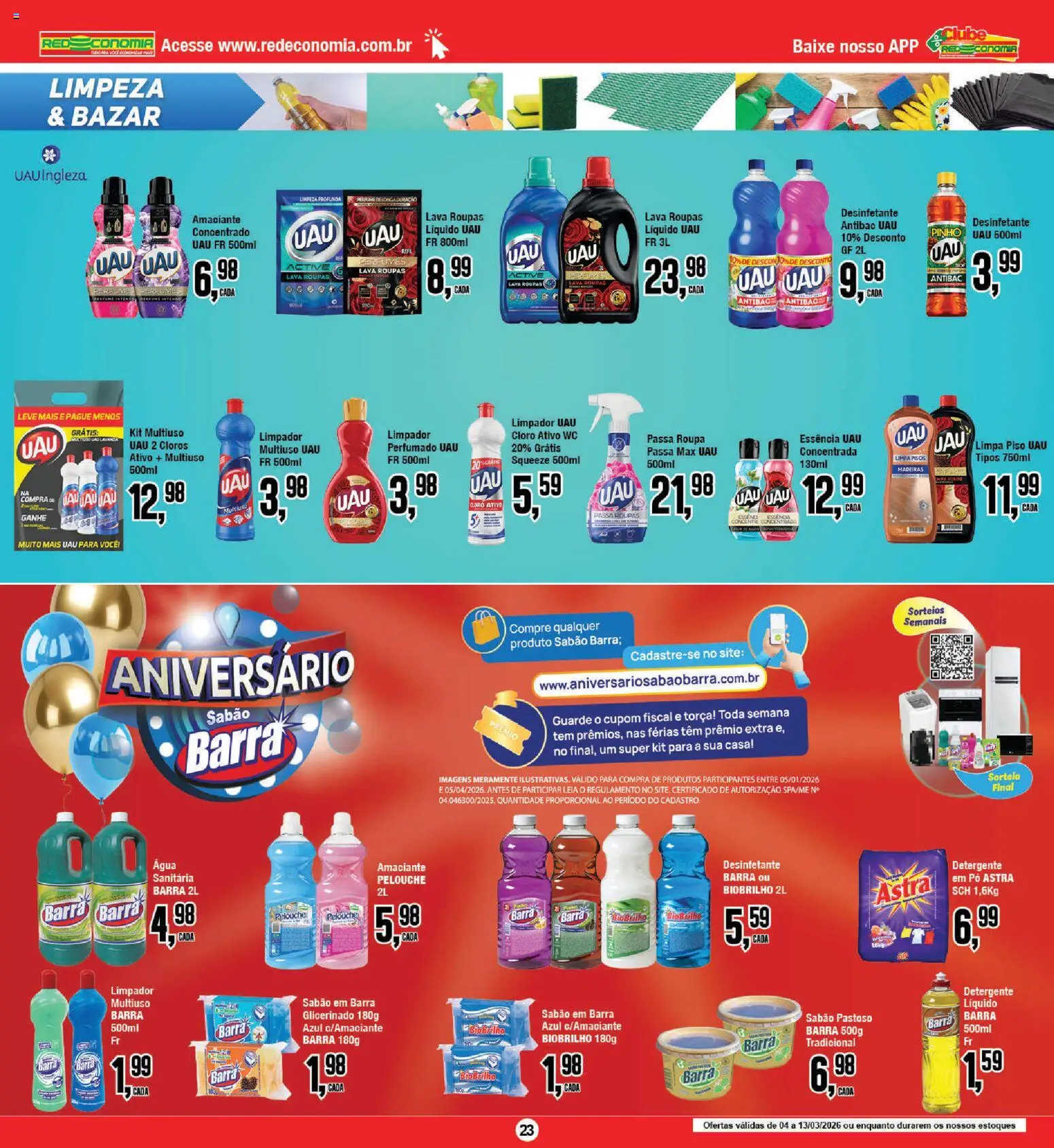 RedEconomia Folheto - válido de 13.03.2026 | Página: 23 | Produtos: Cloro, Limpador multiuso, Perfumes, Desinfetante