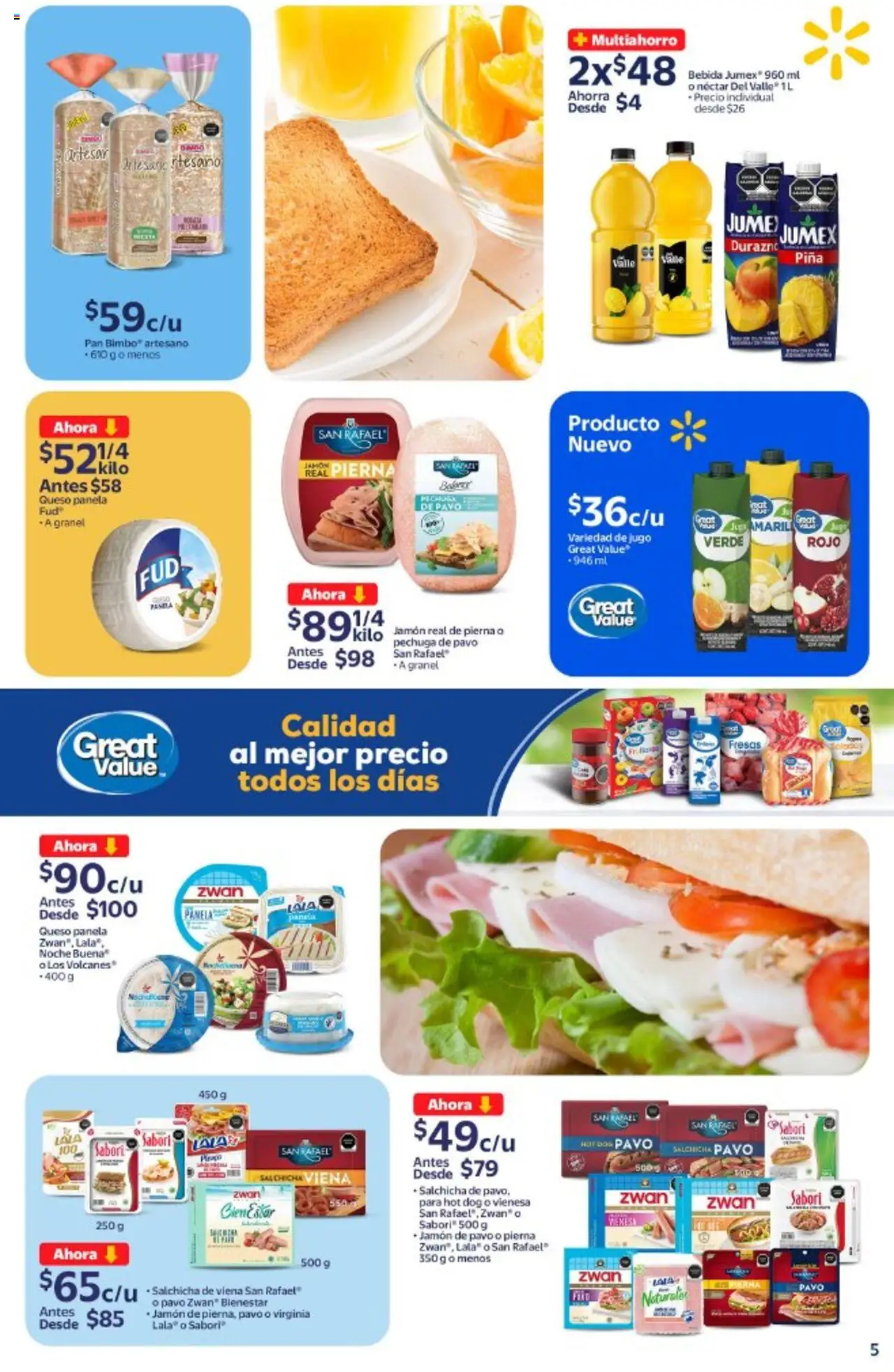 Nuevas ofertas de Walmart válidas en toda la República Mexicana desde el 14.10.2025. ¡Encuentra las mejores ofertas en Walmart - Folleto! | Página: 5 | Productos: Durazno, Salchicha, Queso, Jamón