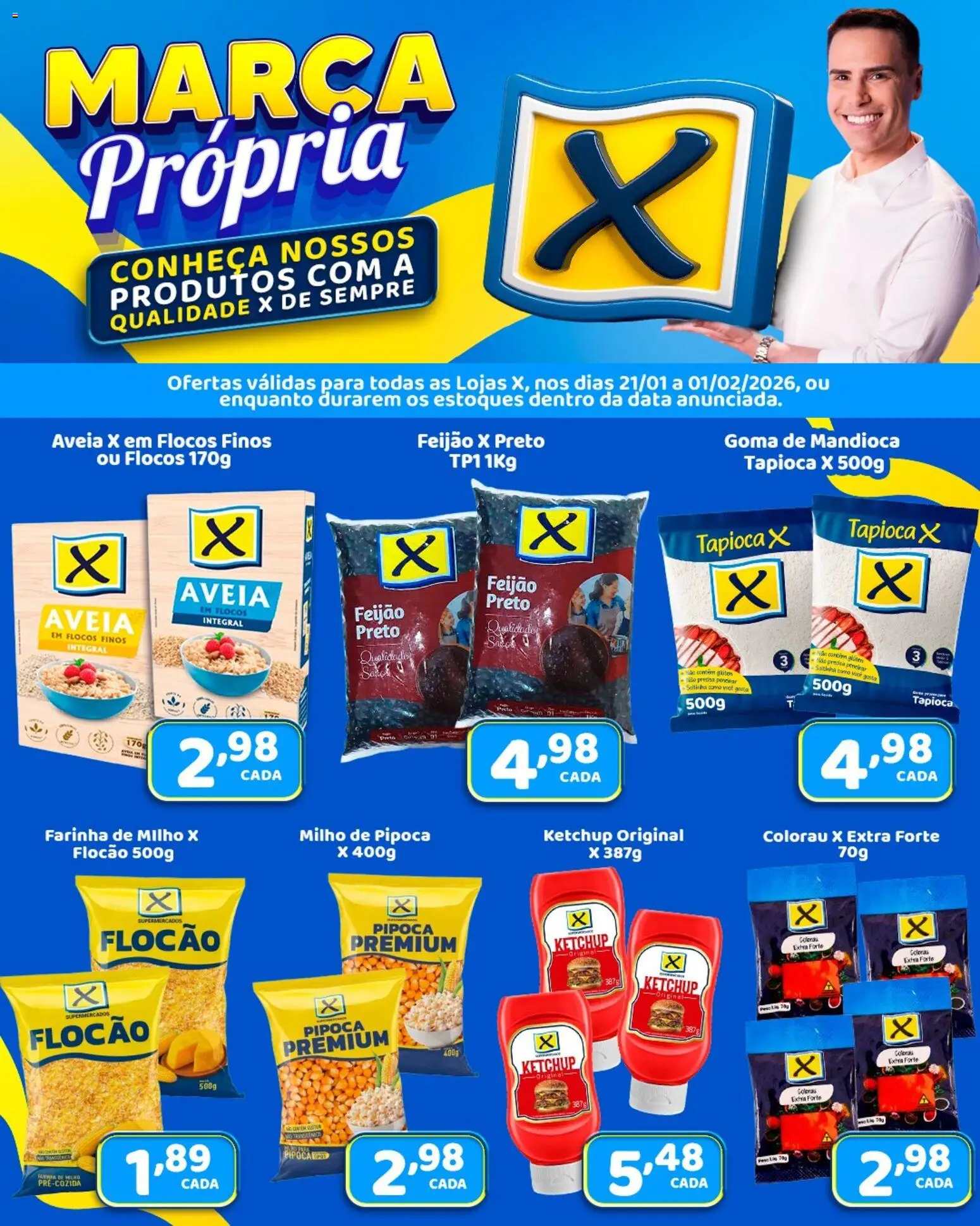 X Supermercados Folheto - válido de 21.01.2026 | Página: 1 | Produtos: Feijão, Aveia, Colorau, Pipoca