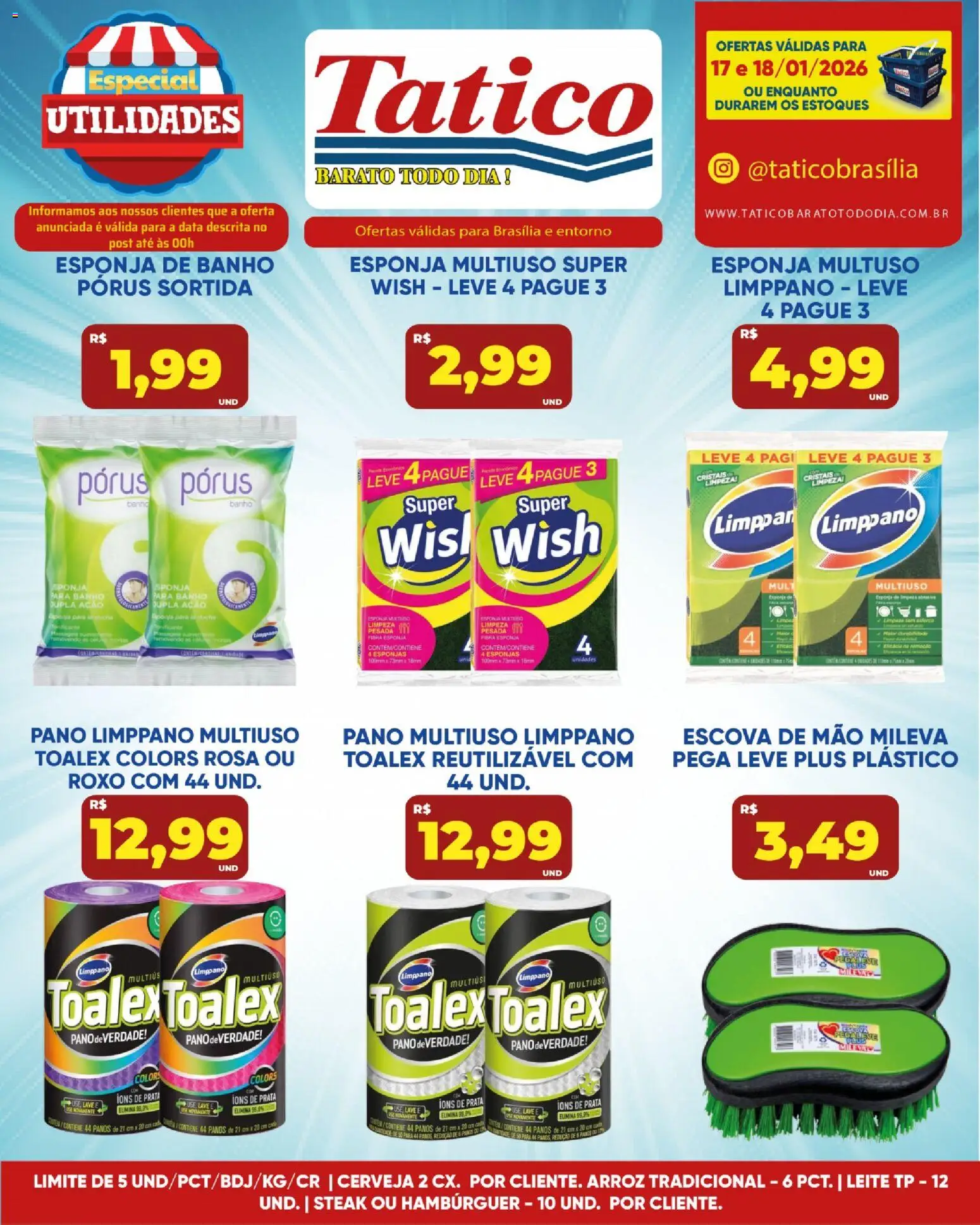 Tatico Folheto - válido de 17.01.2026 | Página: 17 | Produtos: Escova, Leite, Hambúrguer, Esponja de banho