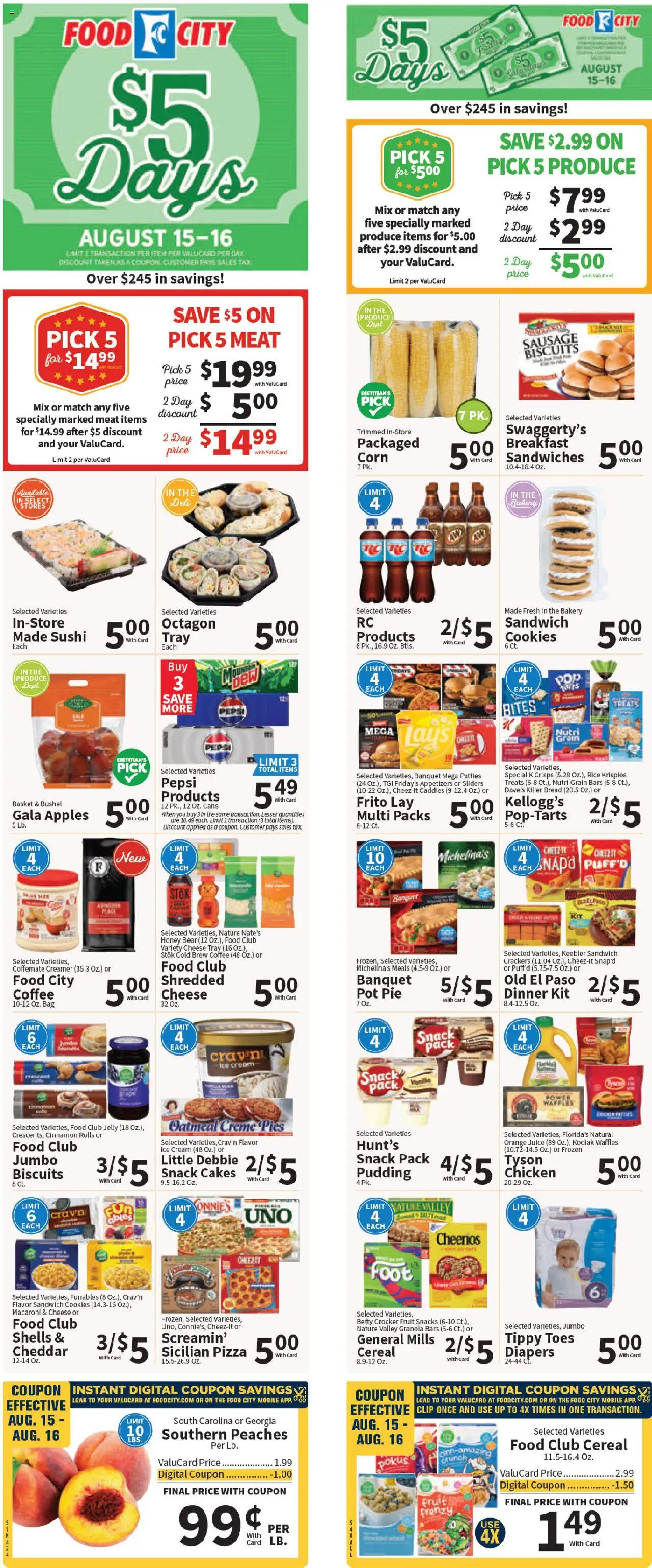 Food City Weekly Ad - valid from 13.08.2025 | Page: 1 | Products: Corn, Cheese, Sausage, Bag
