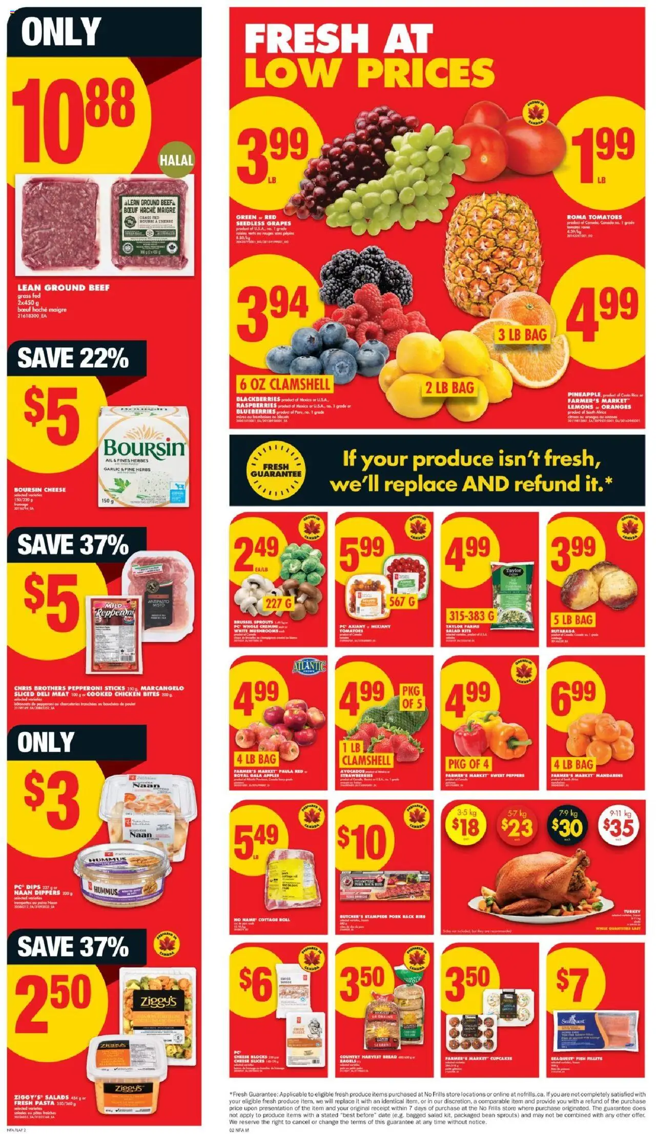 No Frills flyer valid from 02.10.2025 | Page: 2 | Products: Fish, Pasta, Cheese, Pork