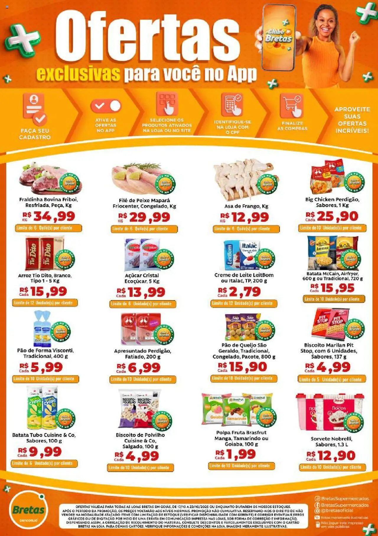 Bretas Folheto - válido de 17.10.2025 | Página: 1 | Produtos: Biscoito, Peixe, Batata, Pão de queijo