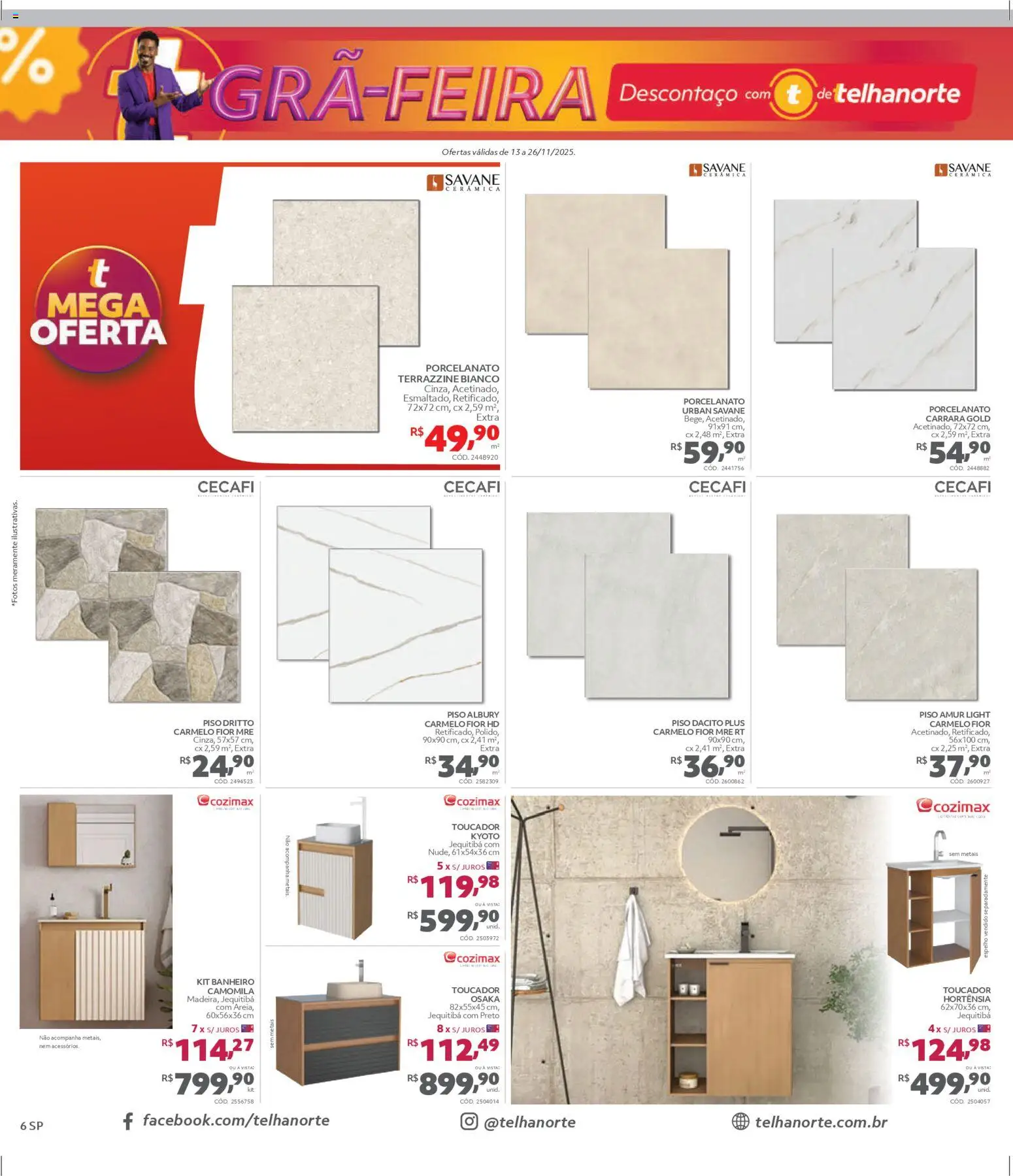 Telhanorte Folheto - válido de 13.11.2025 | Página: 6 | Produtos: Piso, Porcelanato, Espelho