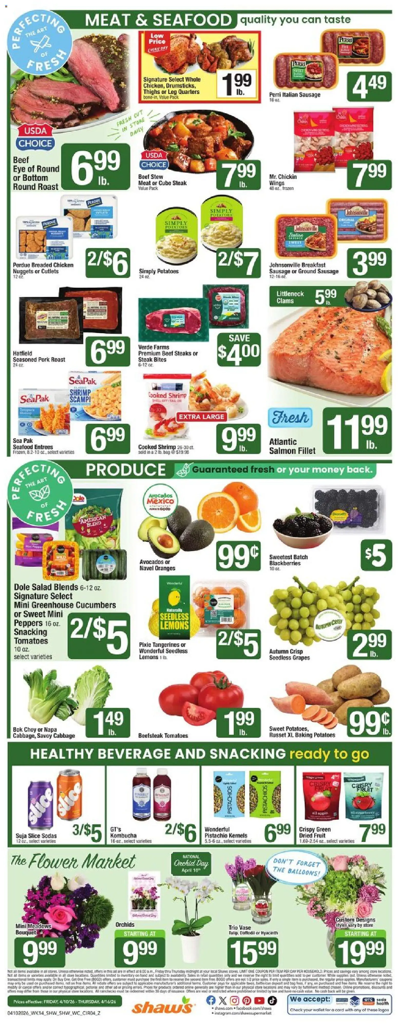 Shaw's Weekly Ad - valid from 10.04.2026 | Page: 4 | Products: Peppers, Tomatoes, Salad, Phone