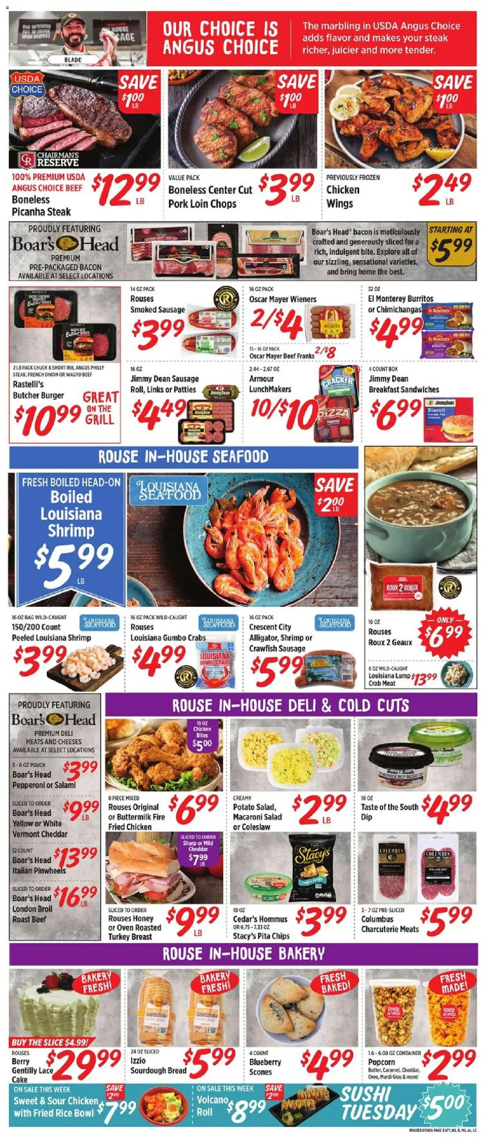 Rouses Weekly Ad - LA - valid from 14.01.2026 | Page: 6 | Products: Box, Pizza, Pork, Beef