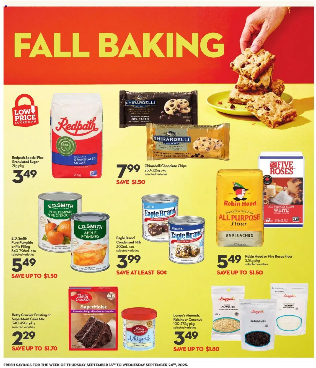 Longo's flyer valid from 18.09.2025 | Page: 10 | Products: Chips, Milk, Chocolate, Pumpkin