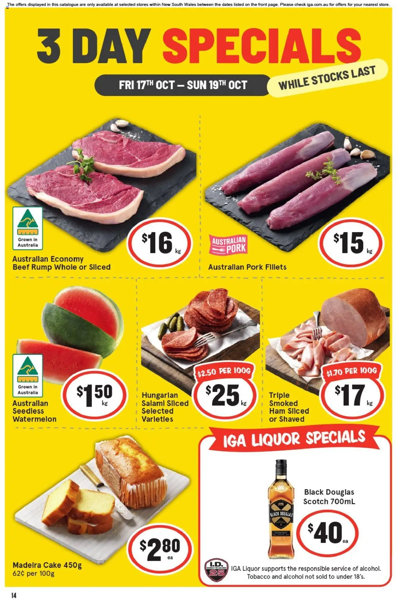 IGA catalogue - valid from 17.10.2025 | Page: 1 | Products: Pork, Beef, Scotch, Watermelon