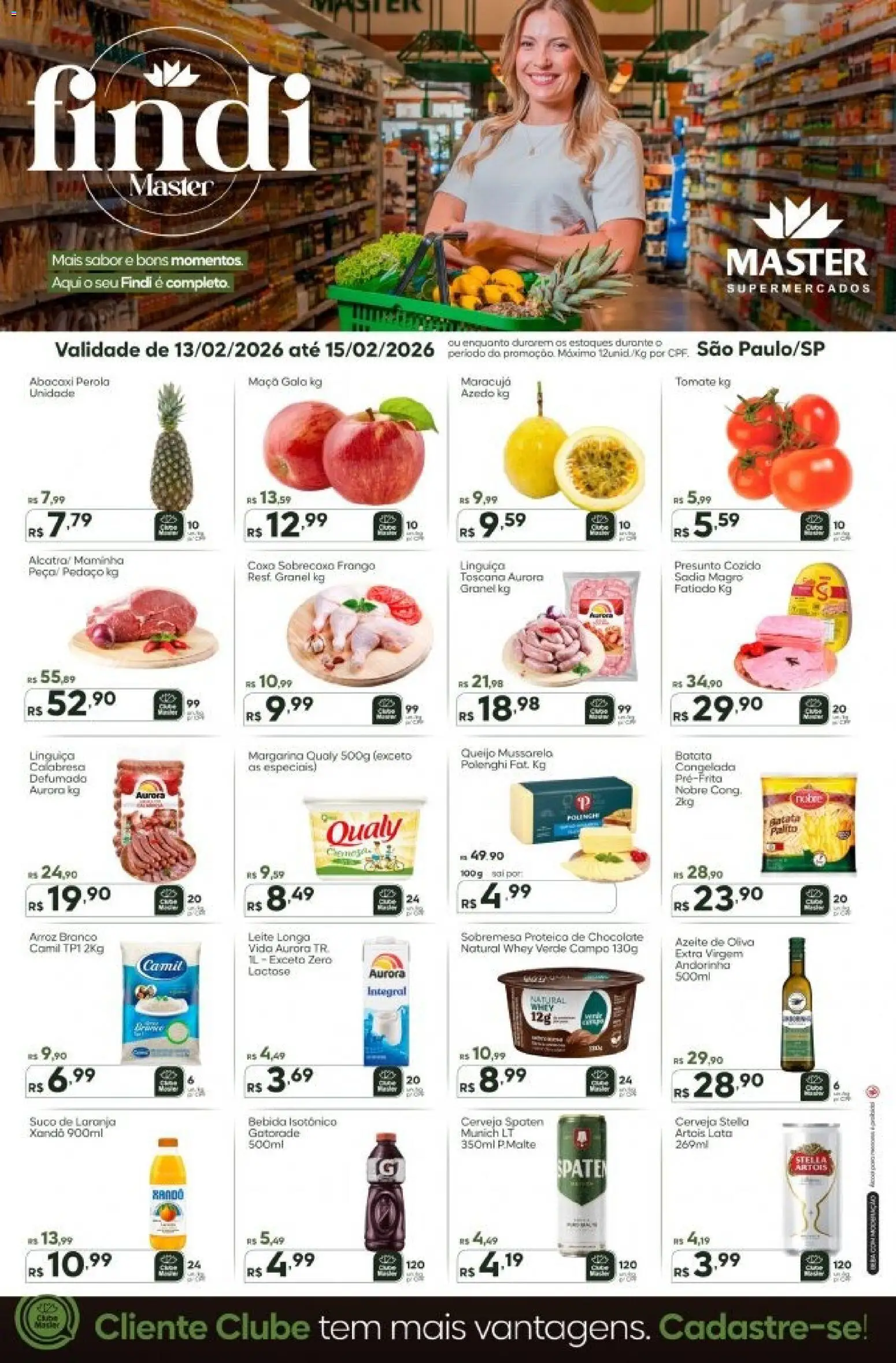 Master Folheto - válido de 13.02.2026 | Página: 1 | Produtos: Gatorade, Queijo, Azeite, Mussarela