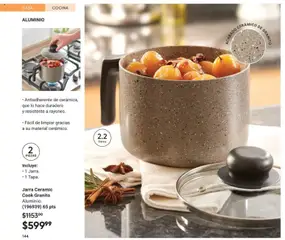 Vista previa de Jarra Ceramic Cook Granito Aluminio., Ceramic cook pot with granite finish, made of aluminum. Includes 1 pot and 1 lid. Capacity: 2.2 liters. Ceramic non-stick, which makes it durable and scratch resistant. Easy to clean thanks to its ceramic material., nuevo folleto de la tienda, válido en México a partir del 20.12.2025 | Página: 146 | Productos: Cocina, Jarra