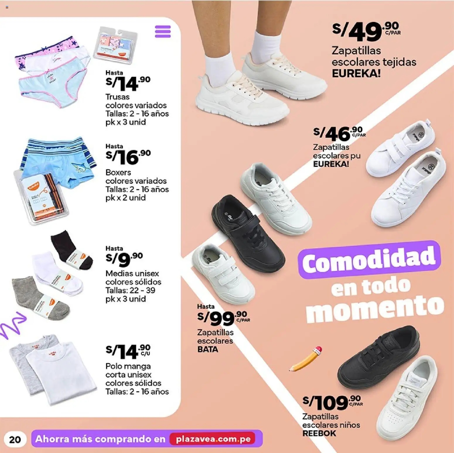 Catálogo Plaza Vea válido desde 02.02.2026 | Página: 20 | Productos: Polo, Medias, Boxers, Zapatillas