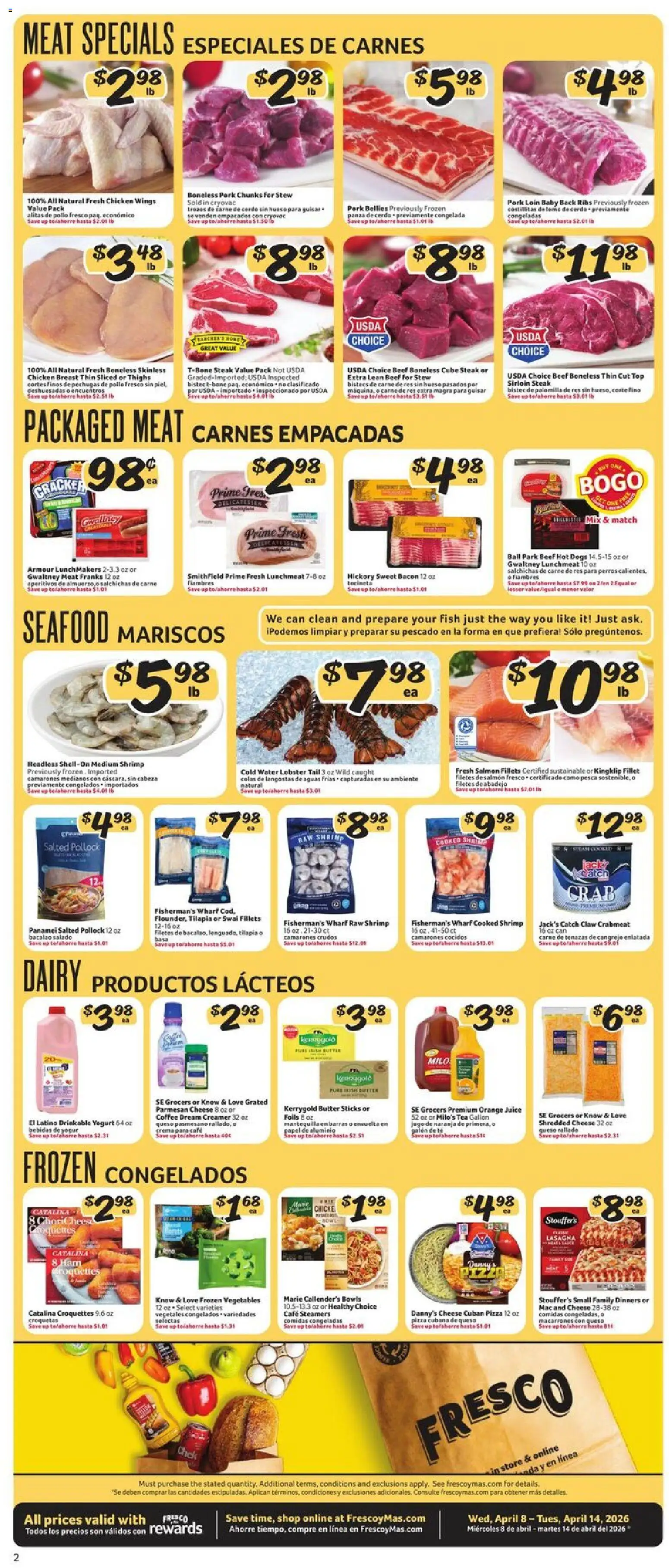 Fresco y Más Weekly Ad - valid from 08.04.2026 | Page: 2 | Products: Butter, Pizza, Pork, Tea