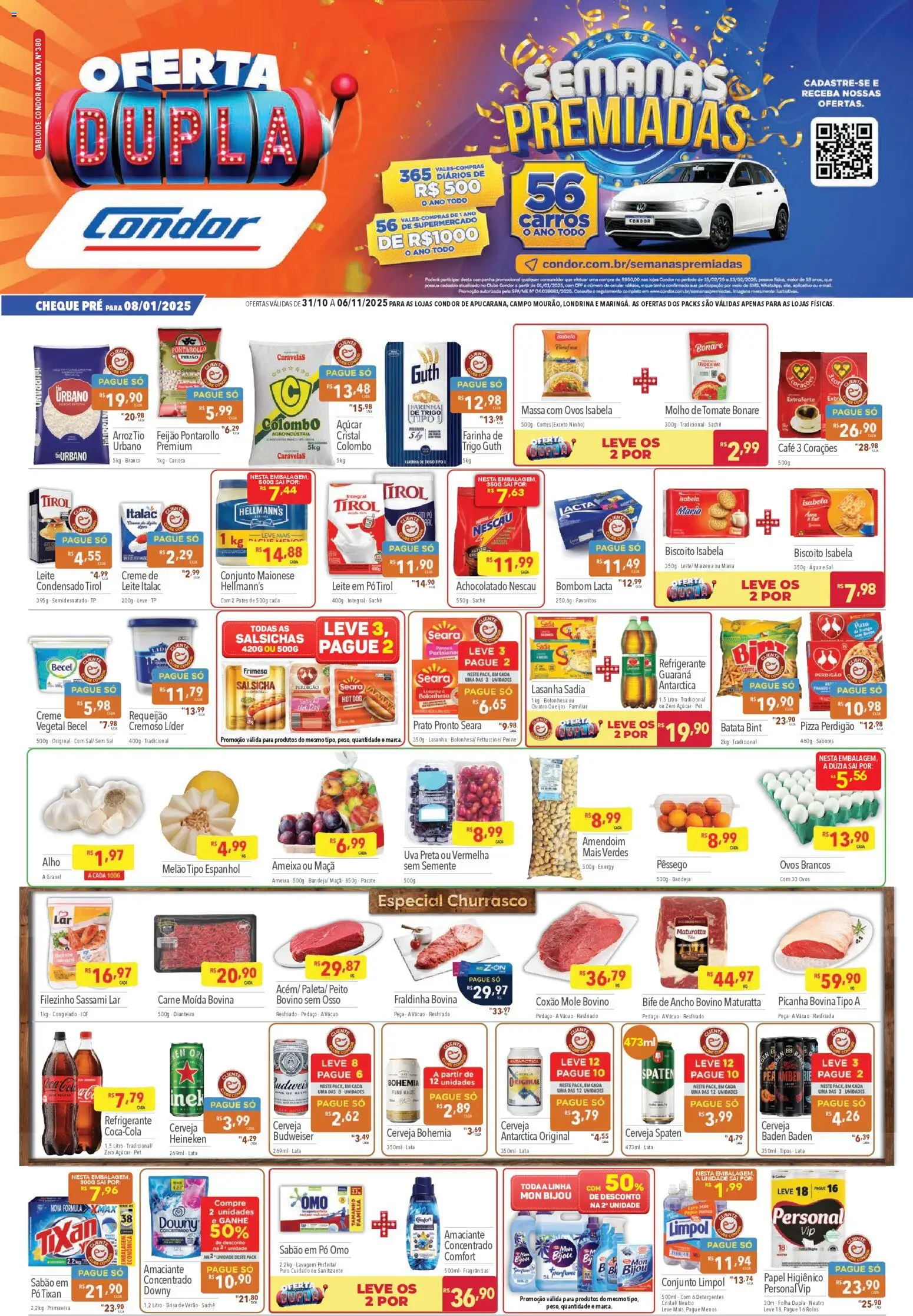 Supermercados Condor Folheto - válido de 31.10.2025 | Página: 1 | Produtos: Farinha de trigo, Fraldinha, Creme, Leite em pó