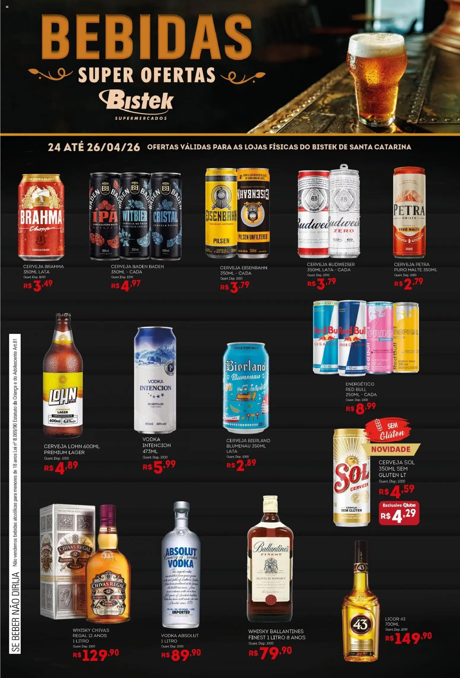Bistek Supermercados Folheto - válido de 24.04.2026 | Página: 1 | Produtos: Licor, Eisenbahn, Cerveja, Vodka