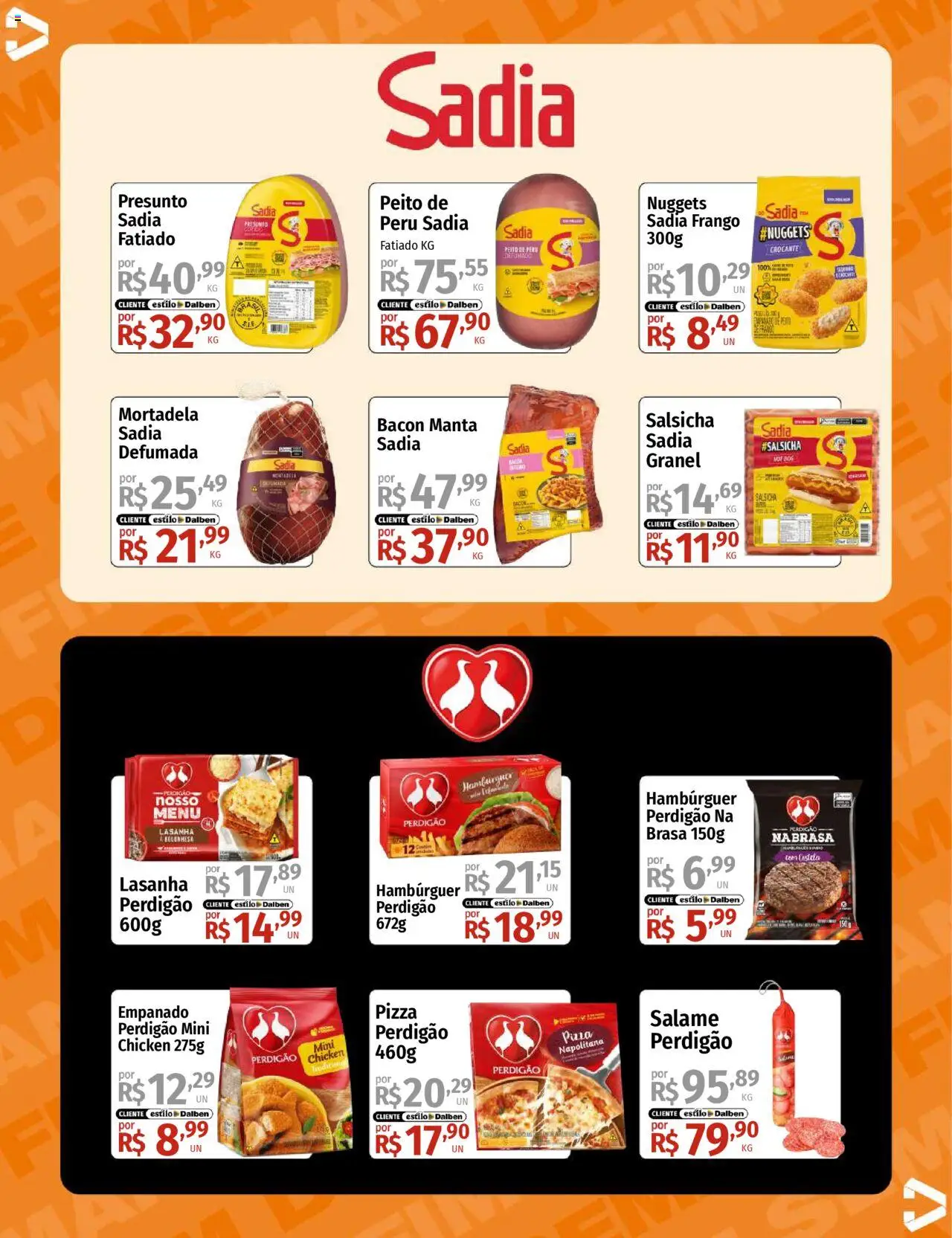Supermercado Dalben Folheto - válido de 08.08.2025 | Página: 12 | Produtos: Salsicha, Presunto, Pizza, Lasanha