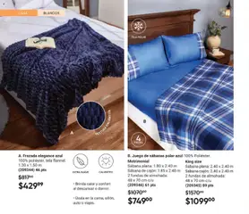 Vista previa de B. Juego de sábanas polar azul Matrimonial, 100% Poliéster. Sábana plana: 1.80 x 2.40 m Sábana de cajón: 1.85 x 2.40 m 2 fundas de almohada: 48 x 70 cm c/u, nuevo folleto de la tienda, válido en México a partir del 10.01.2026 | Página: 76 | Productos: Juego, Almohada, Sabanas