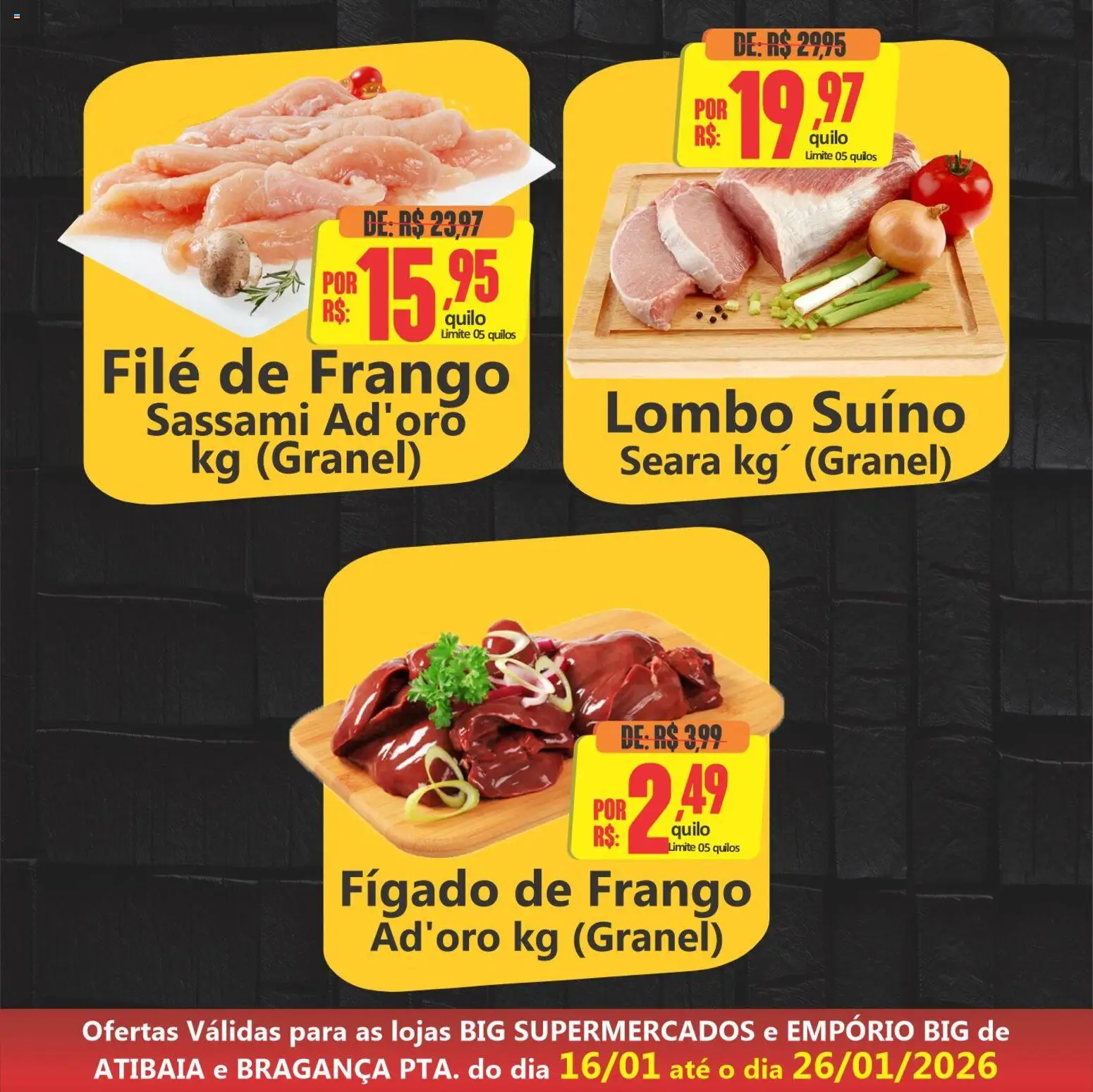 Big Supermercados Folheto - válido de 16.01.2026 | Página: 3 | Produtos: Filé de frango, Lombo, Frango