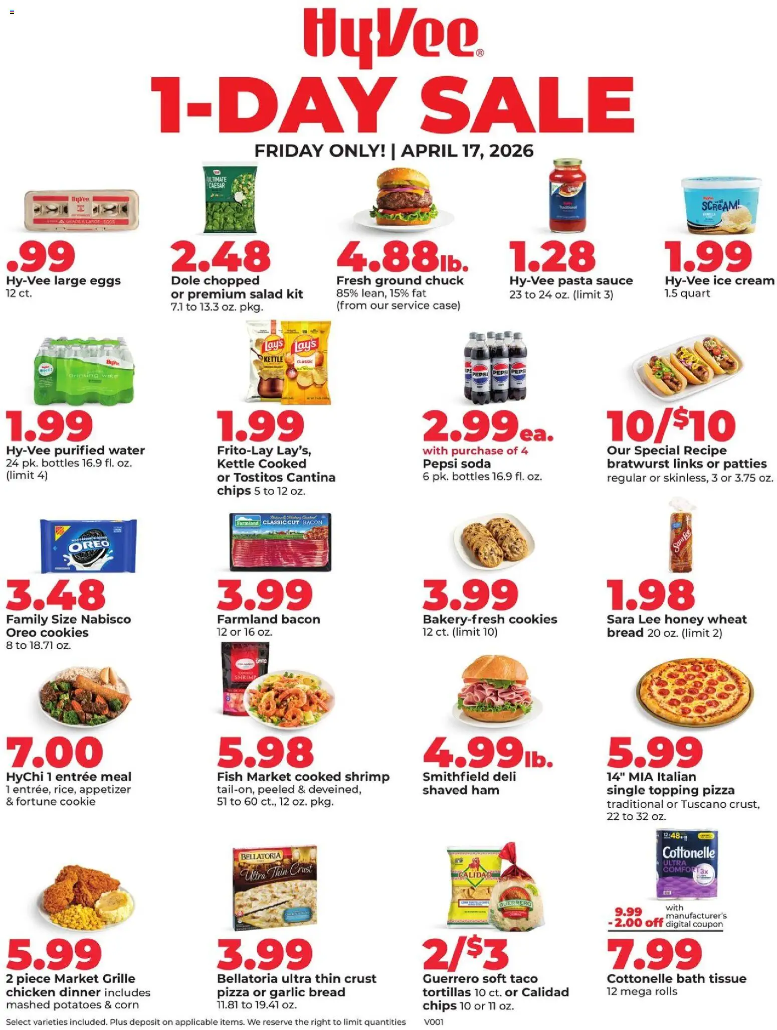 HyVee Special Sales - valid from 17.04.2026 | Page: 1 | Products: Eggs, Pasta, Chips, Ice cream