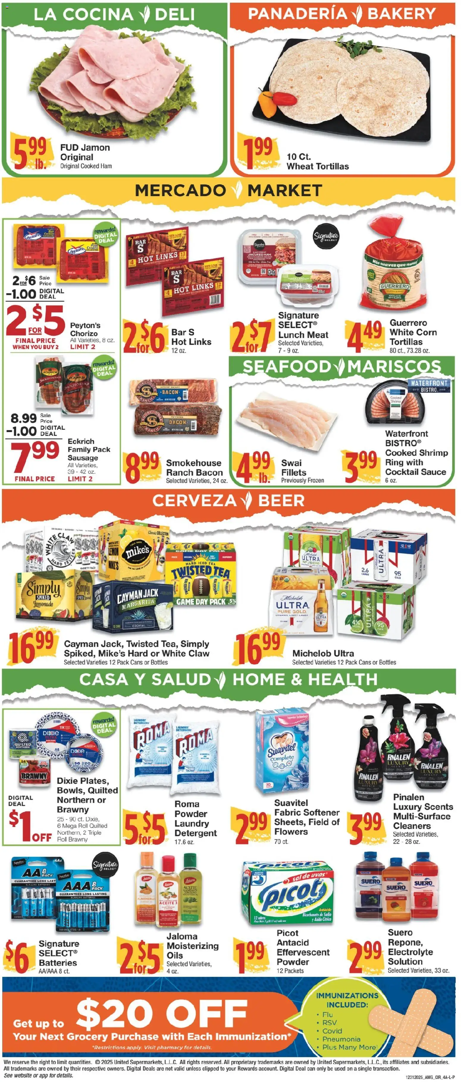 United Supermarkets Ad - valid from 30.12.2025 | Page: 4 | Products: Detergent, Lemon, Sausage, Game