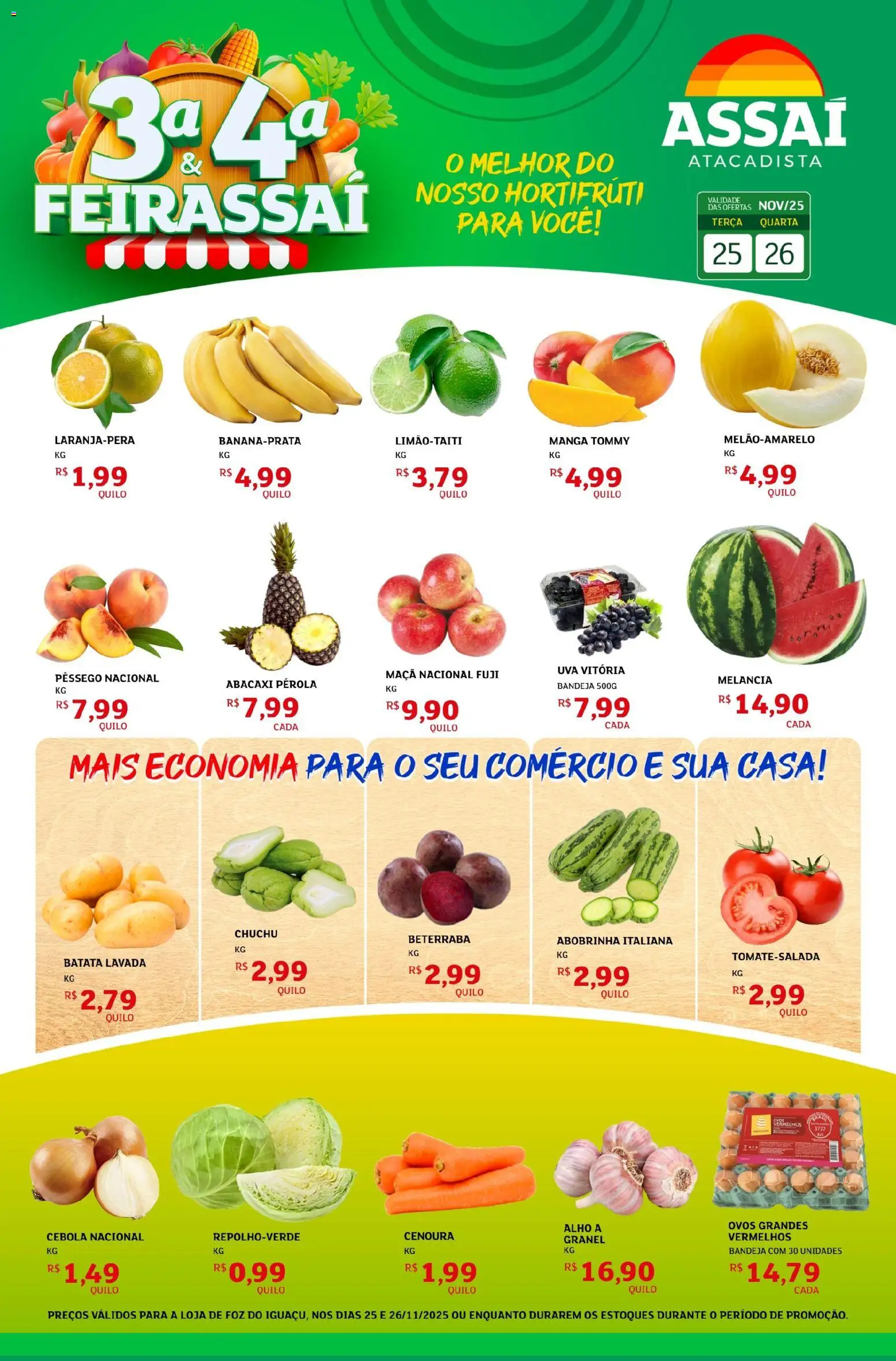 Assaí Atacadista Folheto - válido de 25.11.2025 | Página: 1 | Produtos: Chuchu, Abobrinha, Cebola, Ovos