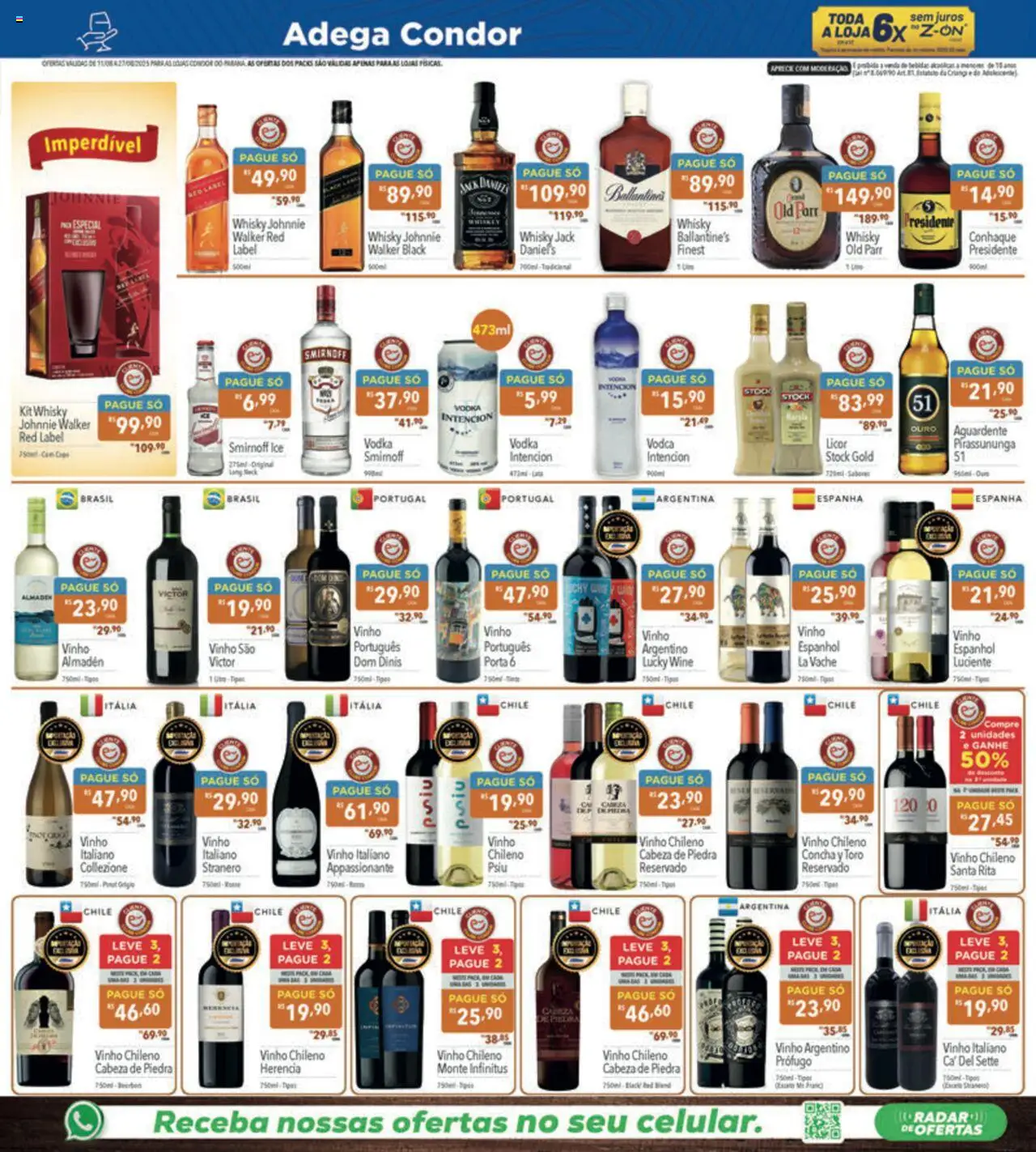 Supermercados Condor Folheto - válido de 11.08.2025 | Página: 17 | Produtos: Porta, Conhaque, Vinho, Vodka