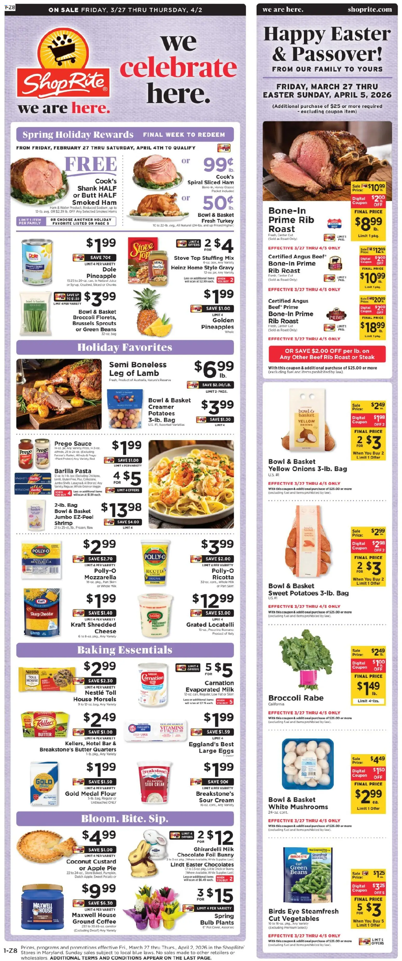ShopRite Weekly Ad - valid from 27.03.2026 | Page: 1 | Products: Coffee, Sour cream, Beef, Pasta