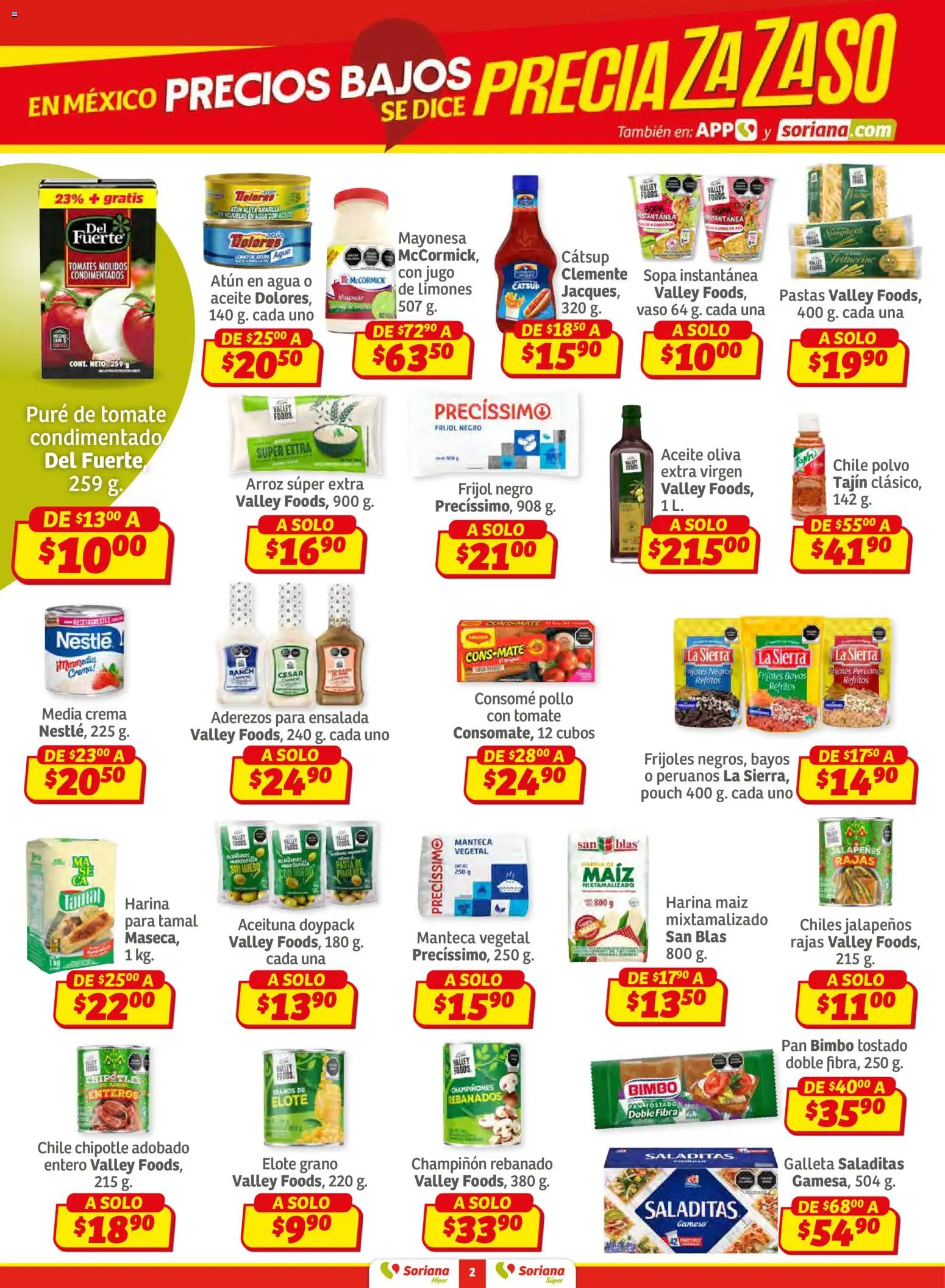 Nuevas ofertas de Soriana válidas en toda la República Mexicana desde el 27.02.2026. ¡Encuentra las mejores ofertas en Soriana Preciazazaso Híper: Camp, Chia, Oax, Q. Roo, Tab, Yuc! | Página: 2 | Productos: Agua, Jugo, Ensalada, Polvo