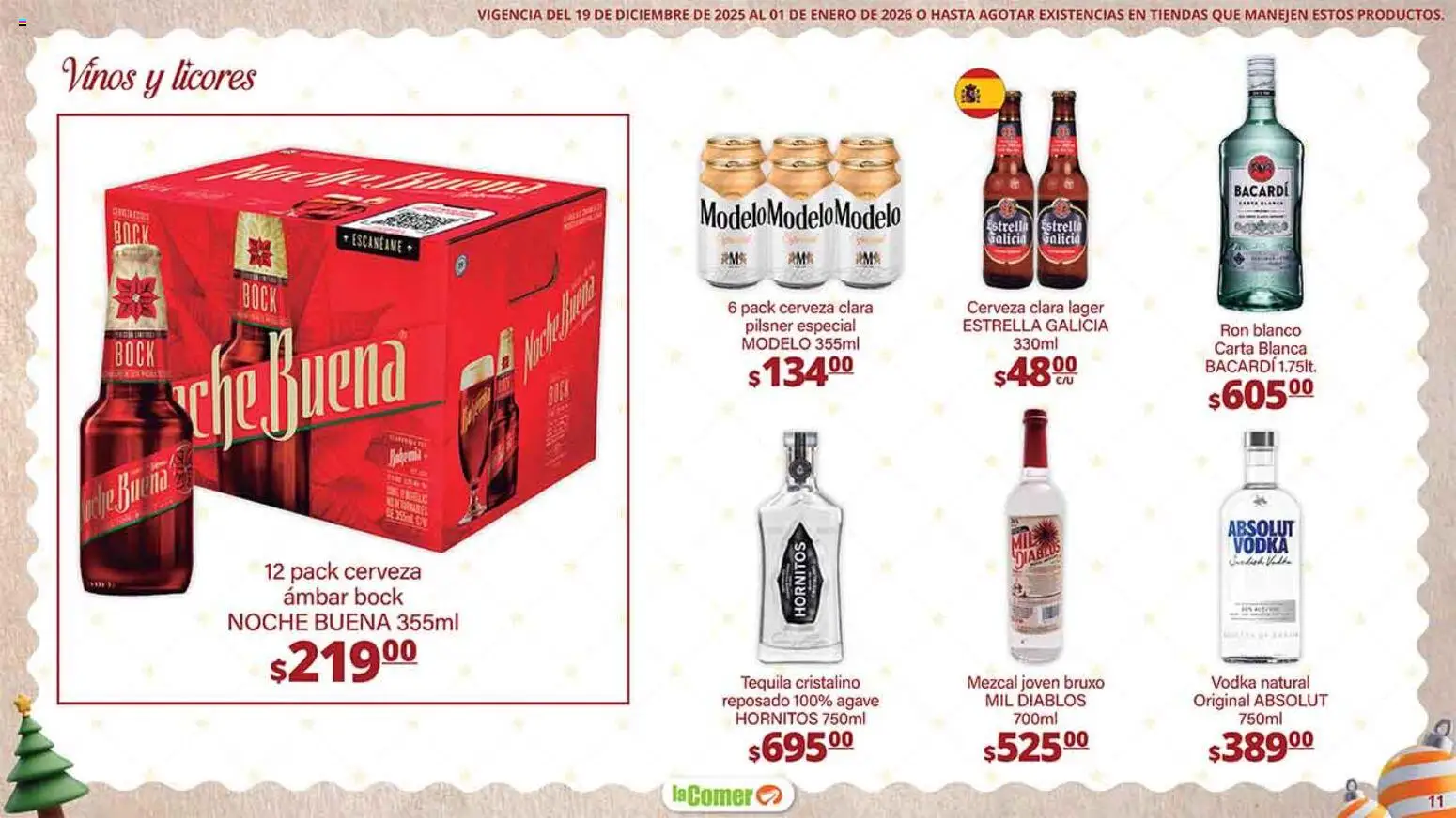 Nuevas ofertas de La Comer válidas en toda la República Mexicana desde el 19.12.2025. ¡Encuentra las mejores ofertas en La Comer folleto Navidad! | Página: 11 | Productos: Cerveza, Tequila, Vodka