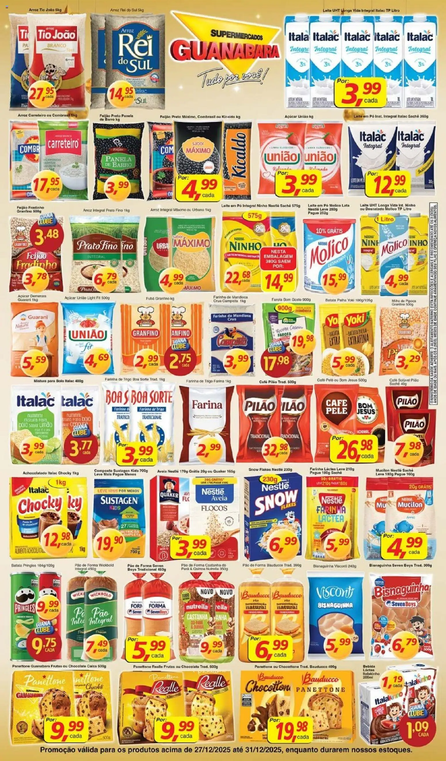 Supermercados Guanabara Folheto - válido de 27.12.2025 | Página: 2 | Produtos: Mandioca, Farinha láctea, Panela, Mistura para bolo