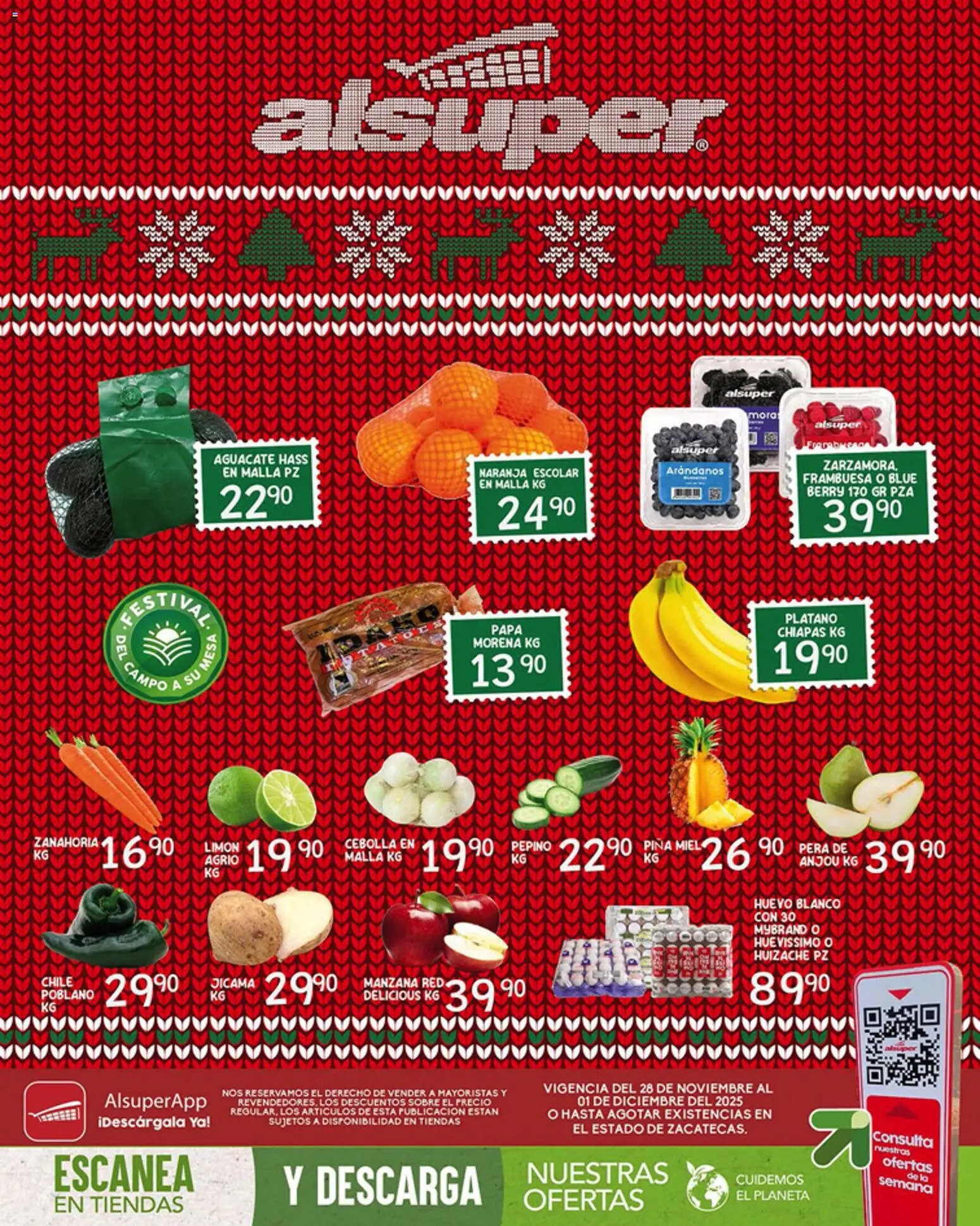 Nuevas ofertas de Alsuper válidas en toda la República Mexicana desde el 28.11.2025. ¡Encuentra las mejores ofertas en Alsuper folleto Zacatecas! | Página: 1 | Productos: Plátano, Papa, Aguacate, Arándanos