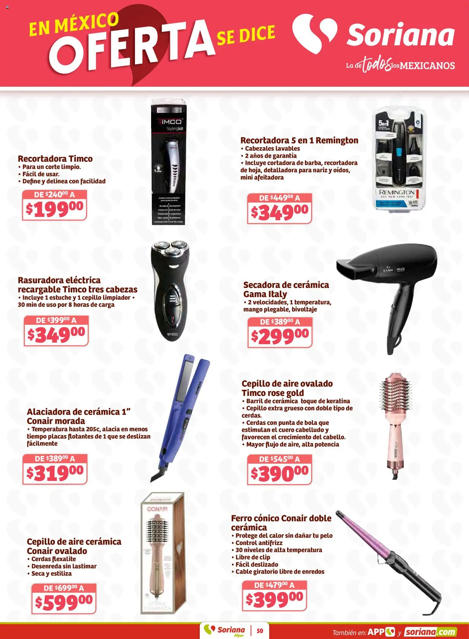 Nuevas ofertas de Soriana válidas en toda la República Mexicana desde el 12.02.2026. ¡Encuentra las mejores ofertas en Soriana - Preciazazaso Híper: BCS, Jal, Nay, Sin, Son! | Página: 50 | Productos: Secadora, Mango, Limpiador, Rasuradora